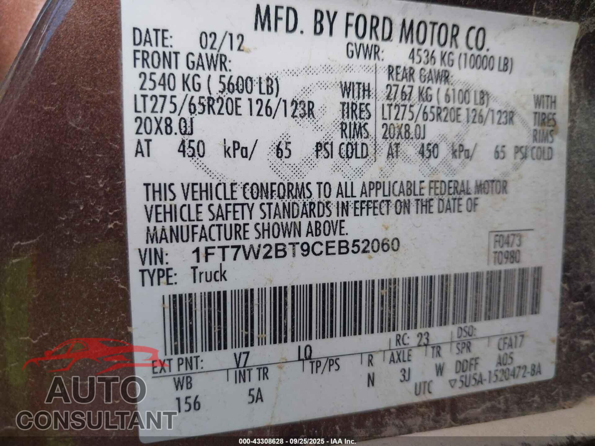 FORD F-250 2012 - 1FT7W2BT9CEB52060