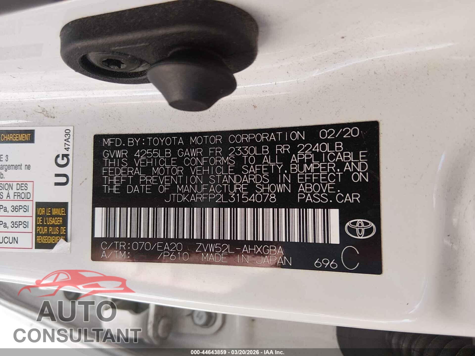 TOYOTA PRIUS PRIME 2020 - JTDKARFP2L3154078