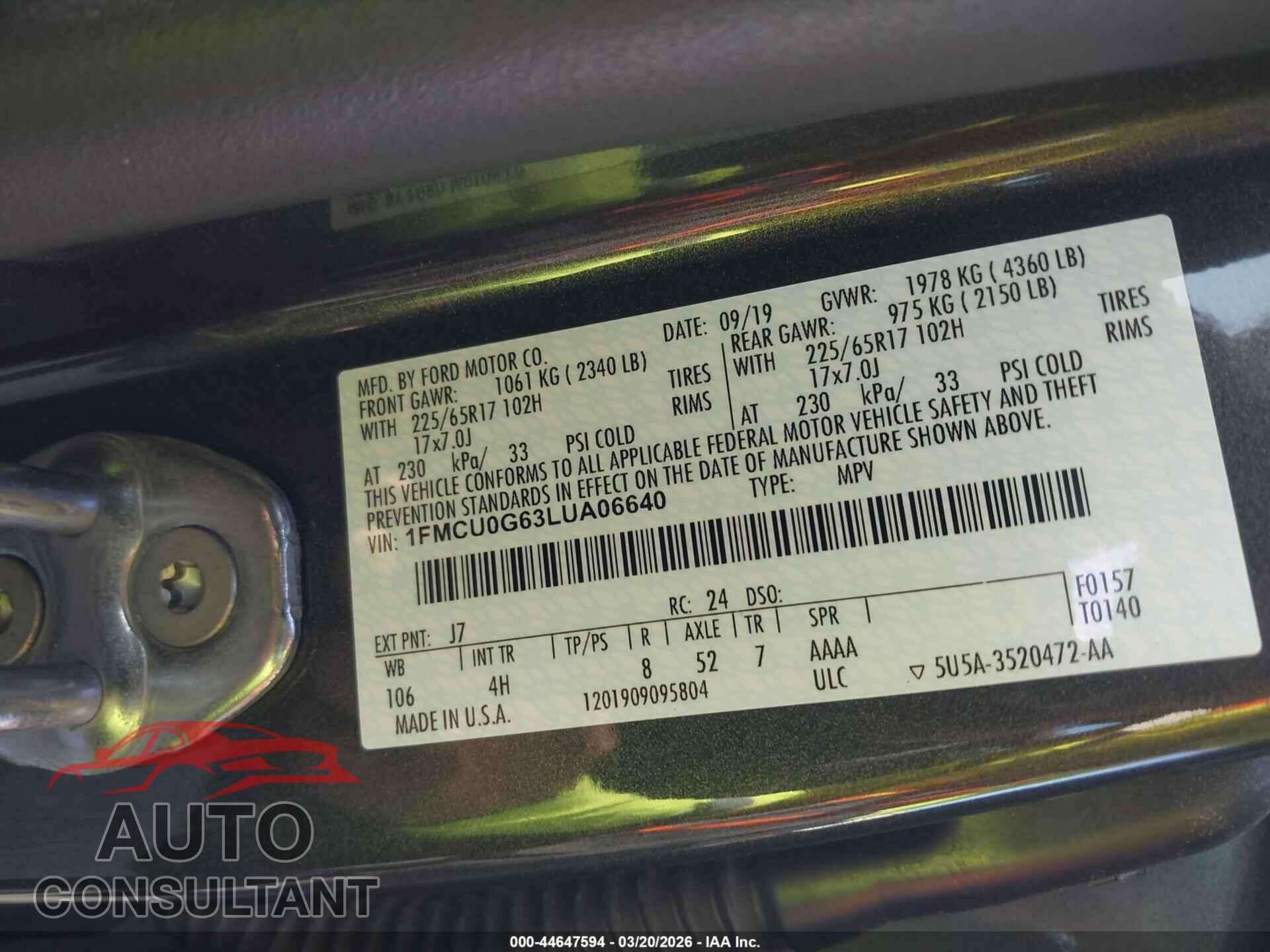 FORD ESCAPE 2020 - 1FMCU0G63LUA06640