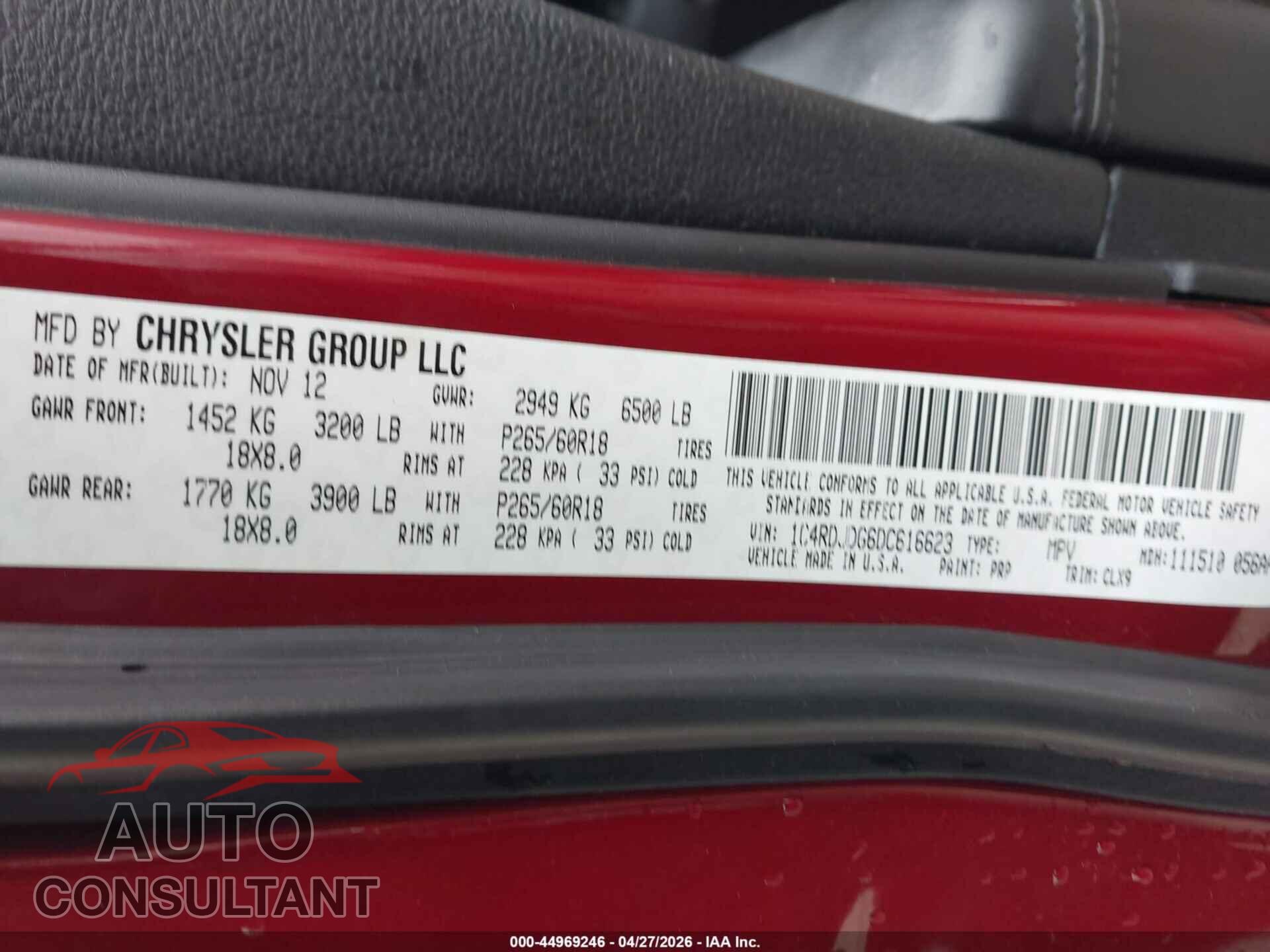DODGE DURANGO 2013 - 1C4RDJDG6DC616623