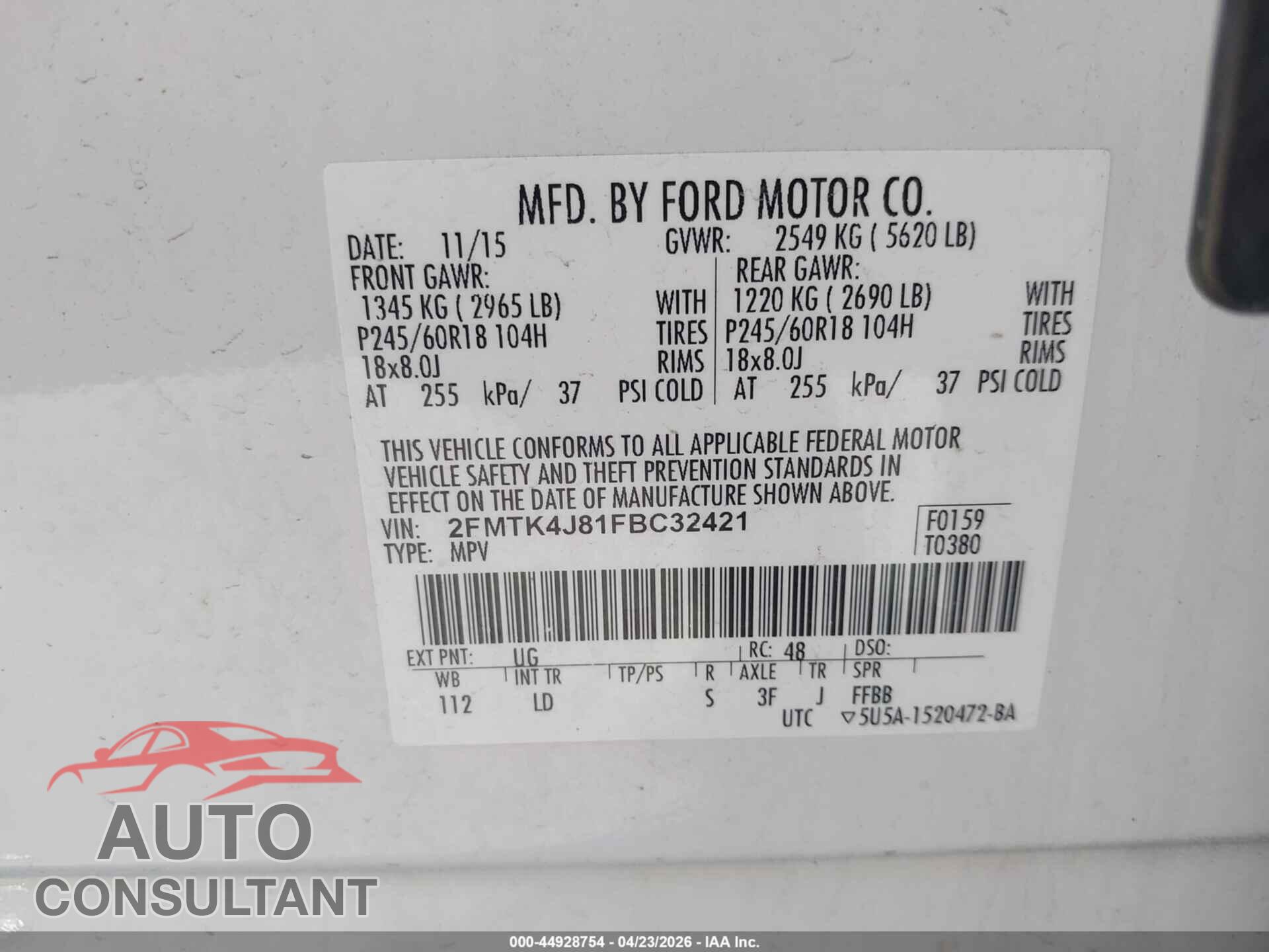 FORD EDGE 2015 - 2FMTK4J81FBC32421