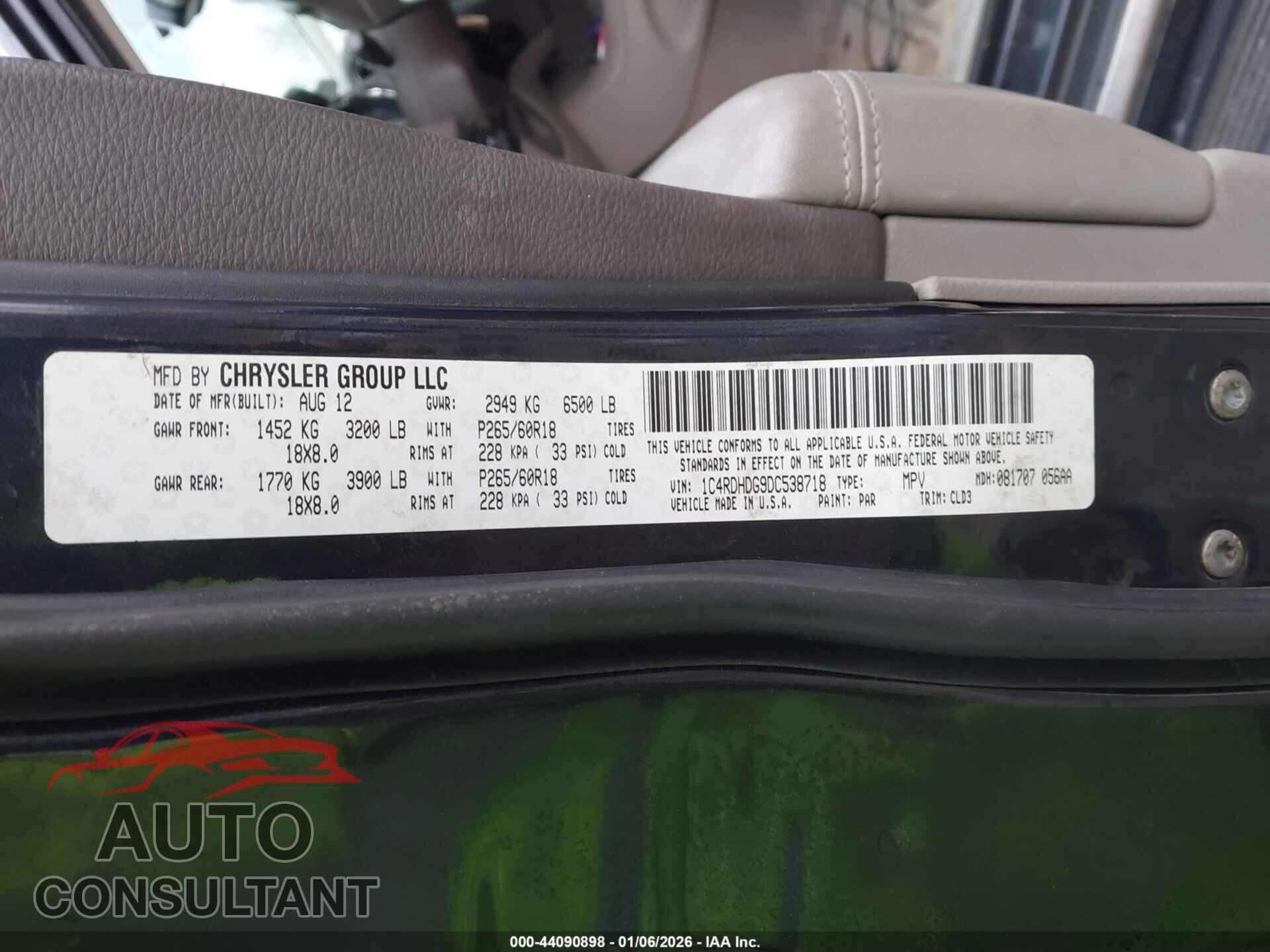 DODGE DURANGO 2013 - 1C4RDHDG9DC538718