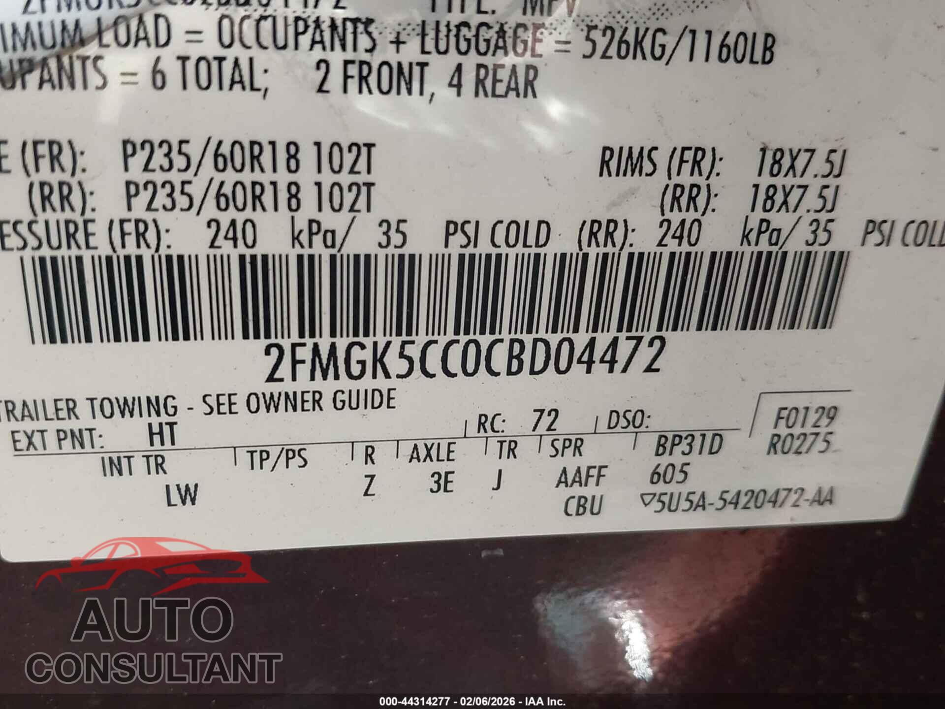 FORD FLEX 2012 - 2FMGK5CC0CBD04472