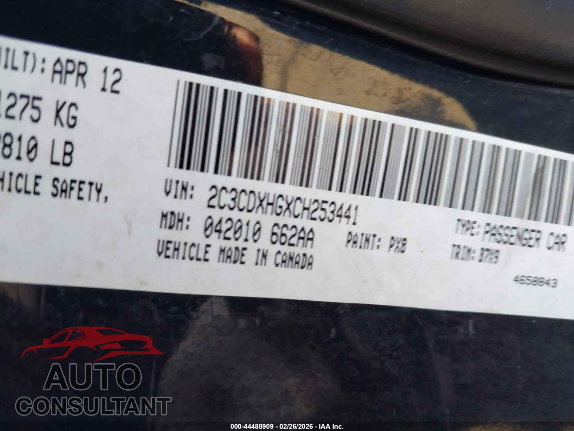 DODGE CHARGER 2012 - 2C3CDXHGXCH253441