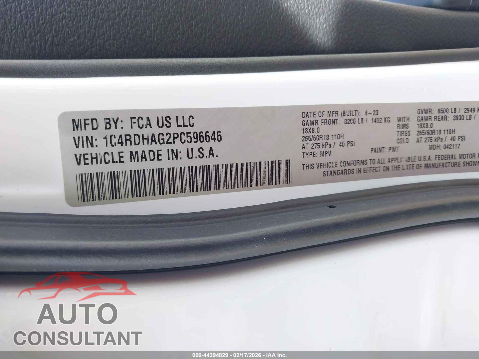 DODGE DURANGO 2023 - 1C4RDHAG2PC596646