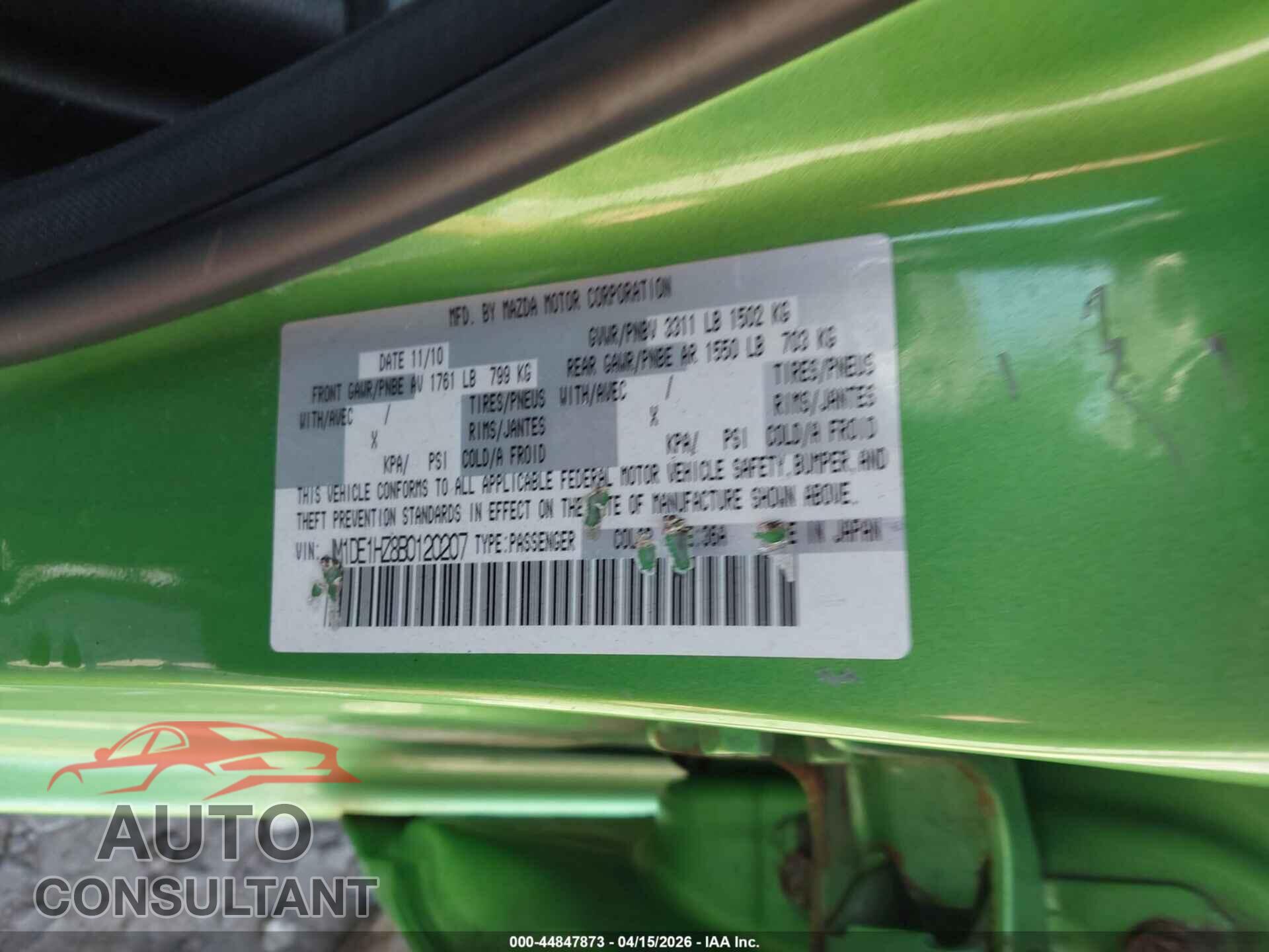 MAZDA MAZDA2 2011 - JM1DE1HZ8B0120207