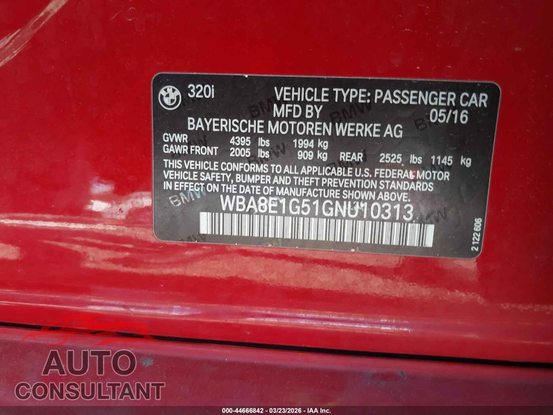 BMW 320I 2016 - WBA8E1G51GNU10313