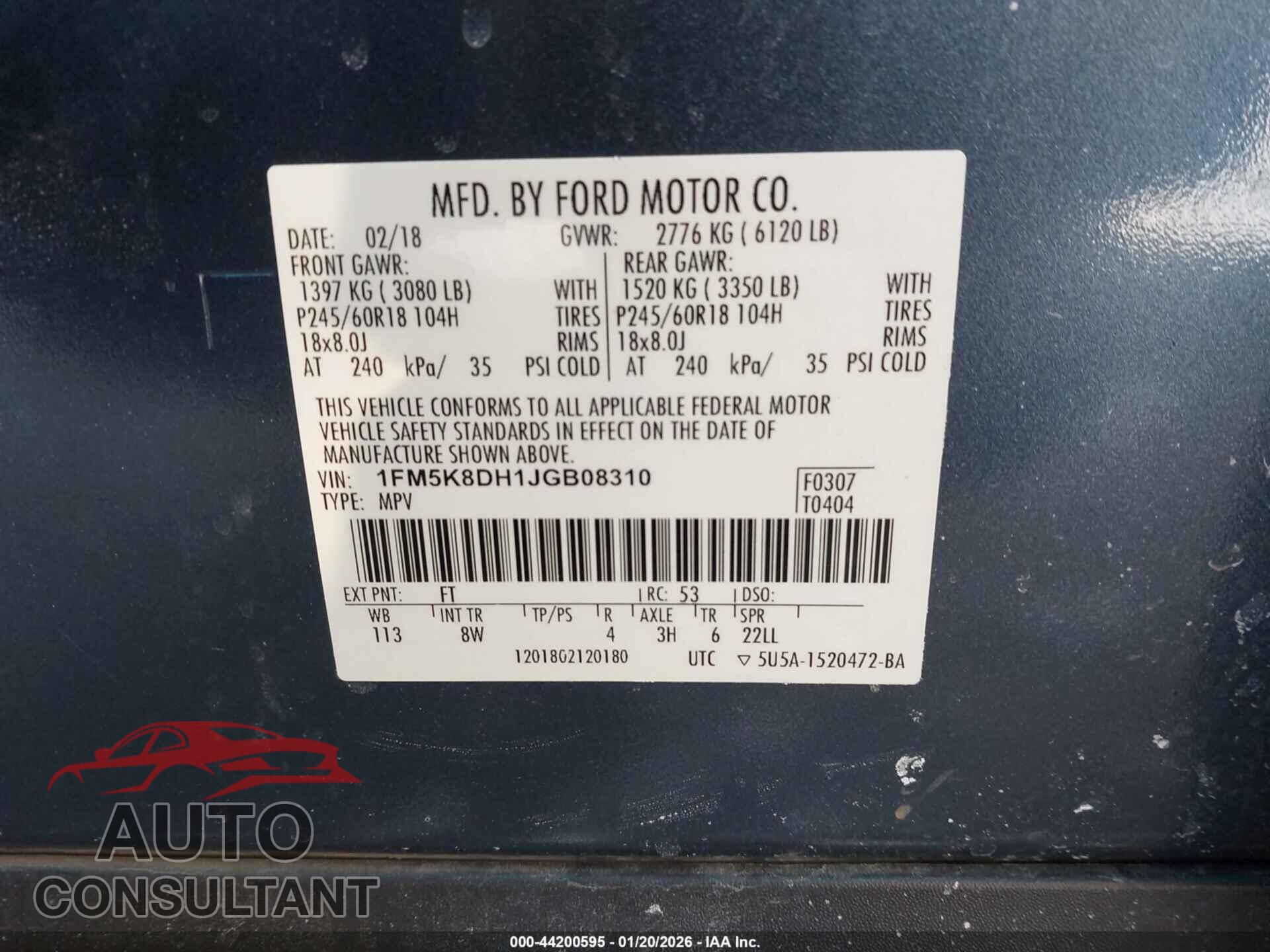 FORD EXPLORER 2018 - 1FM5K8DH1JGB08310