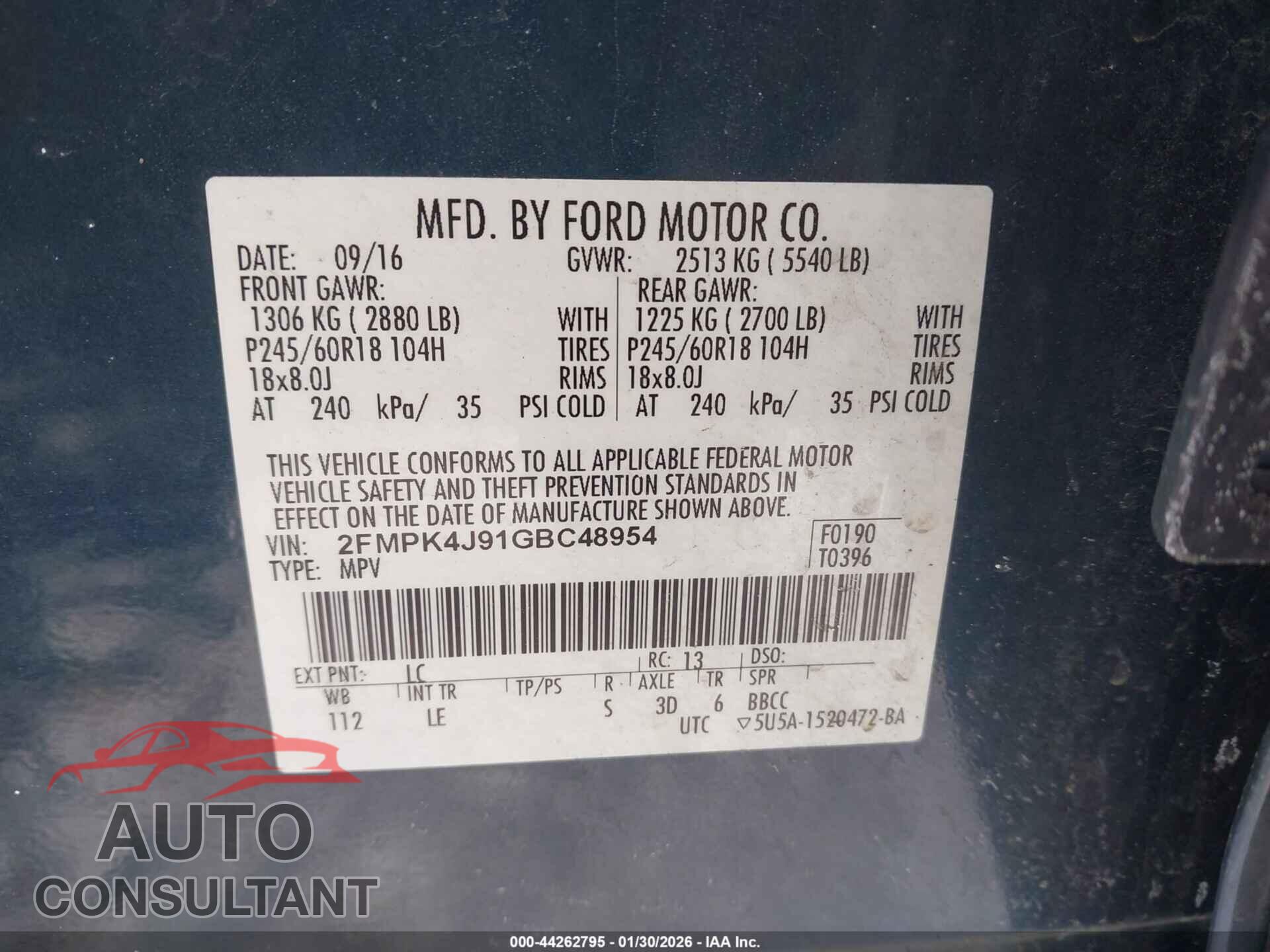 FORD EDGE 2016 - 2FMPK4J91GBC48954