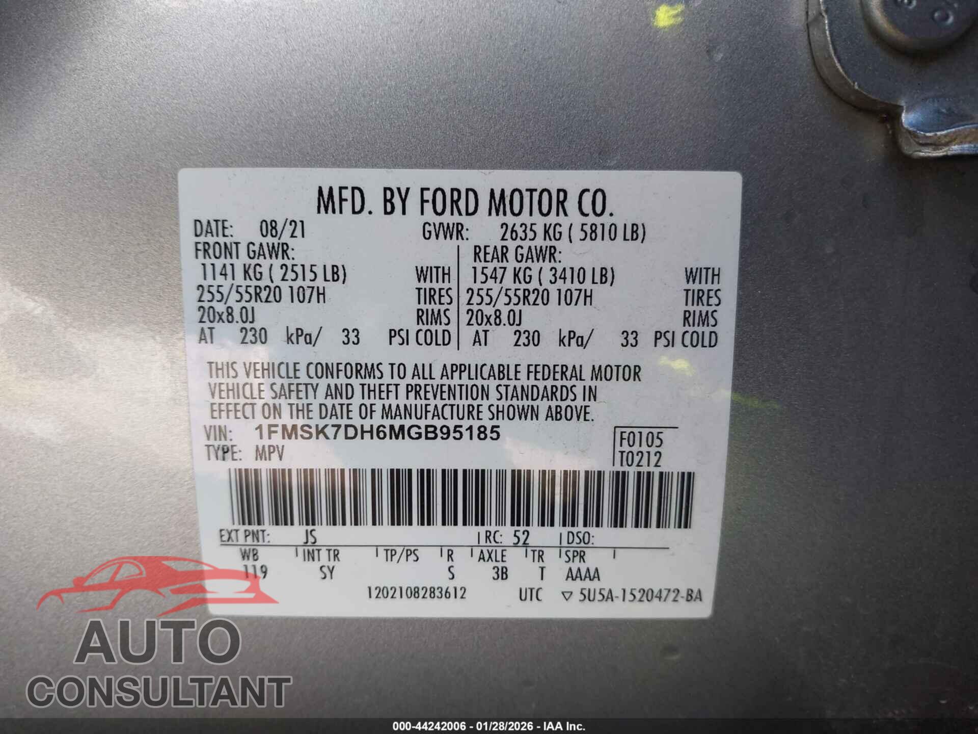 FORD EXPLORER 2021 - 1FMSK7DH6MGB95185