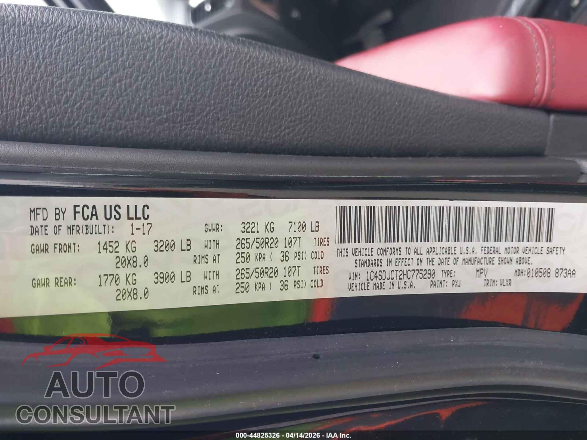 DODGE DURANGO 2017 - 1C4SDJCT2HC775290