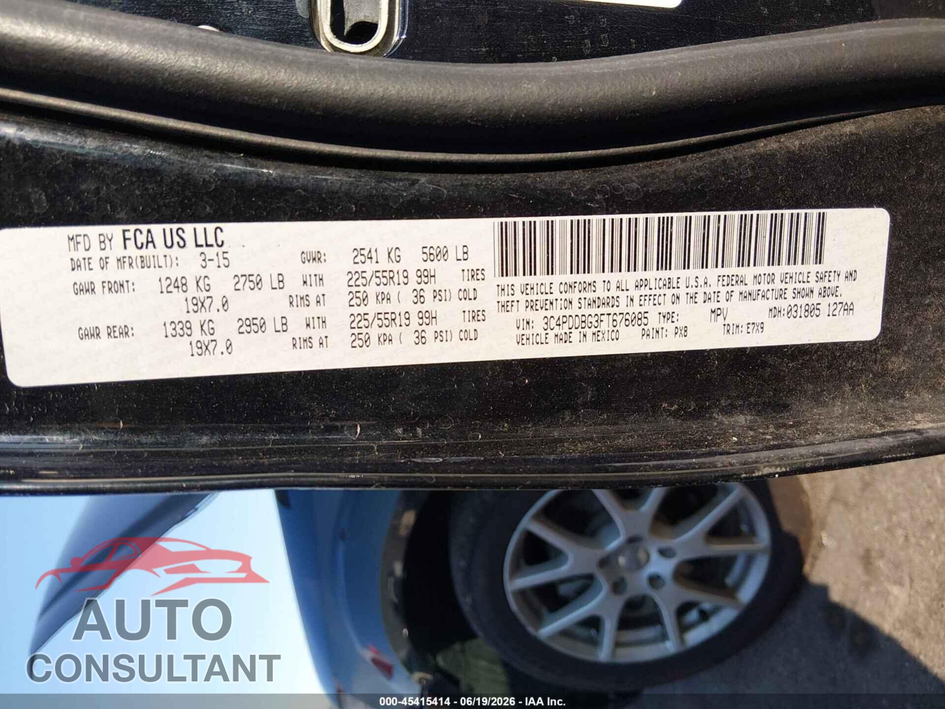 DODGE JOURNEY 2015 - 3C4PDDBG3FT676085