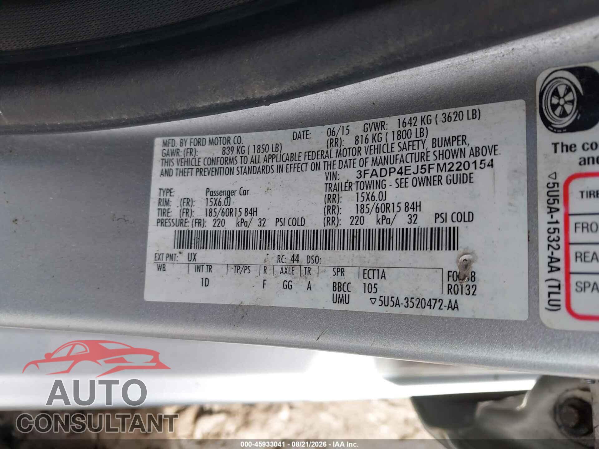 FORD FIESTA 2015 - 3FADP4EJ5FM220154