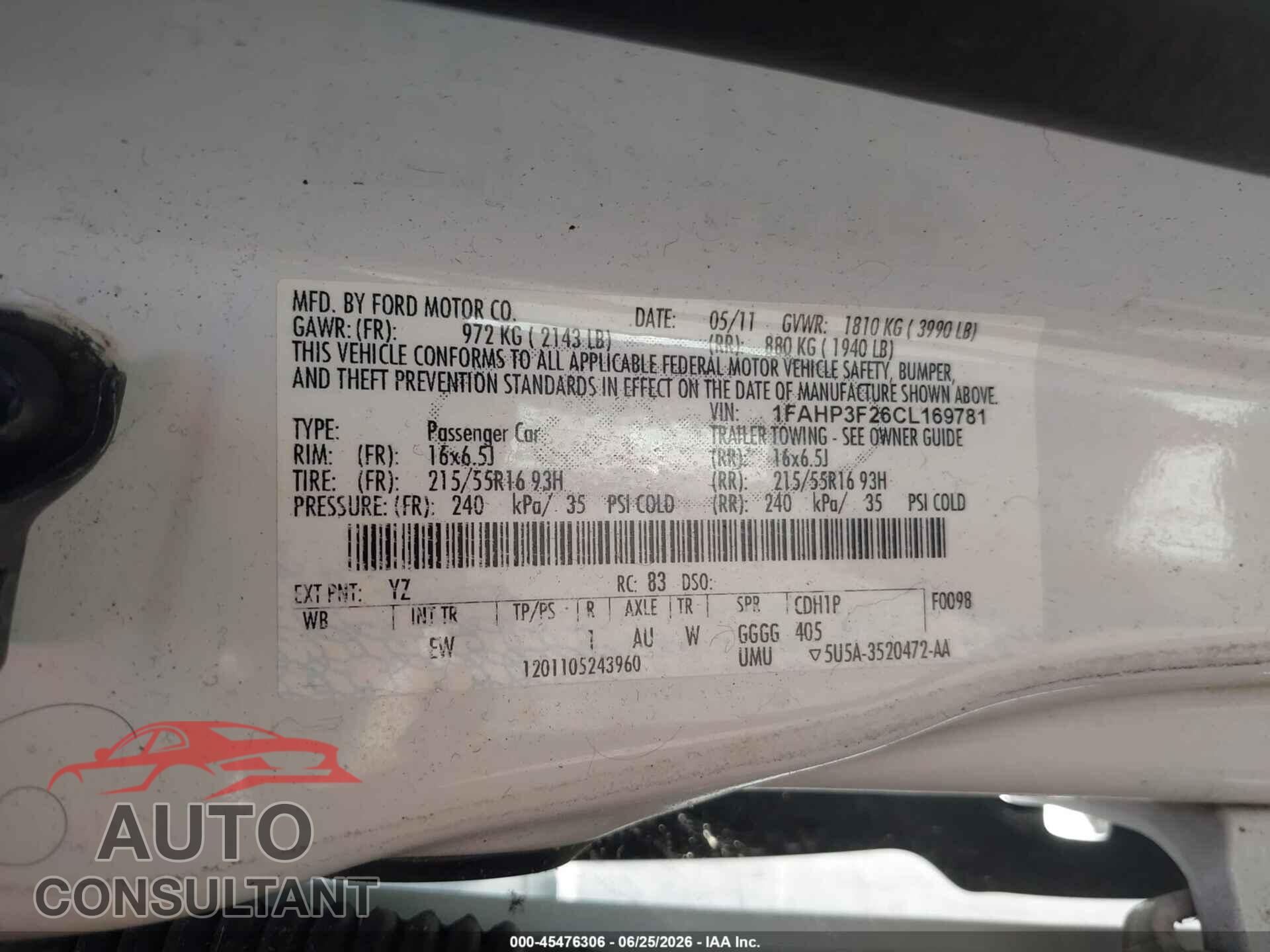 FORD FOCUS 2012 - 1FAHP3F26CL169781
