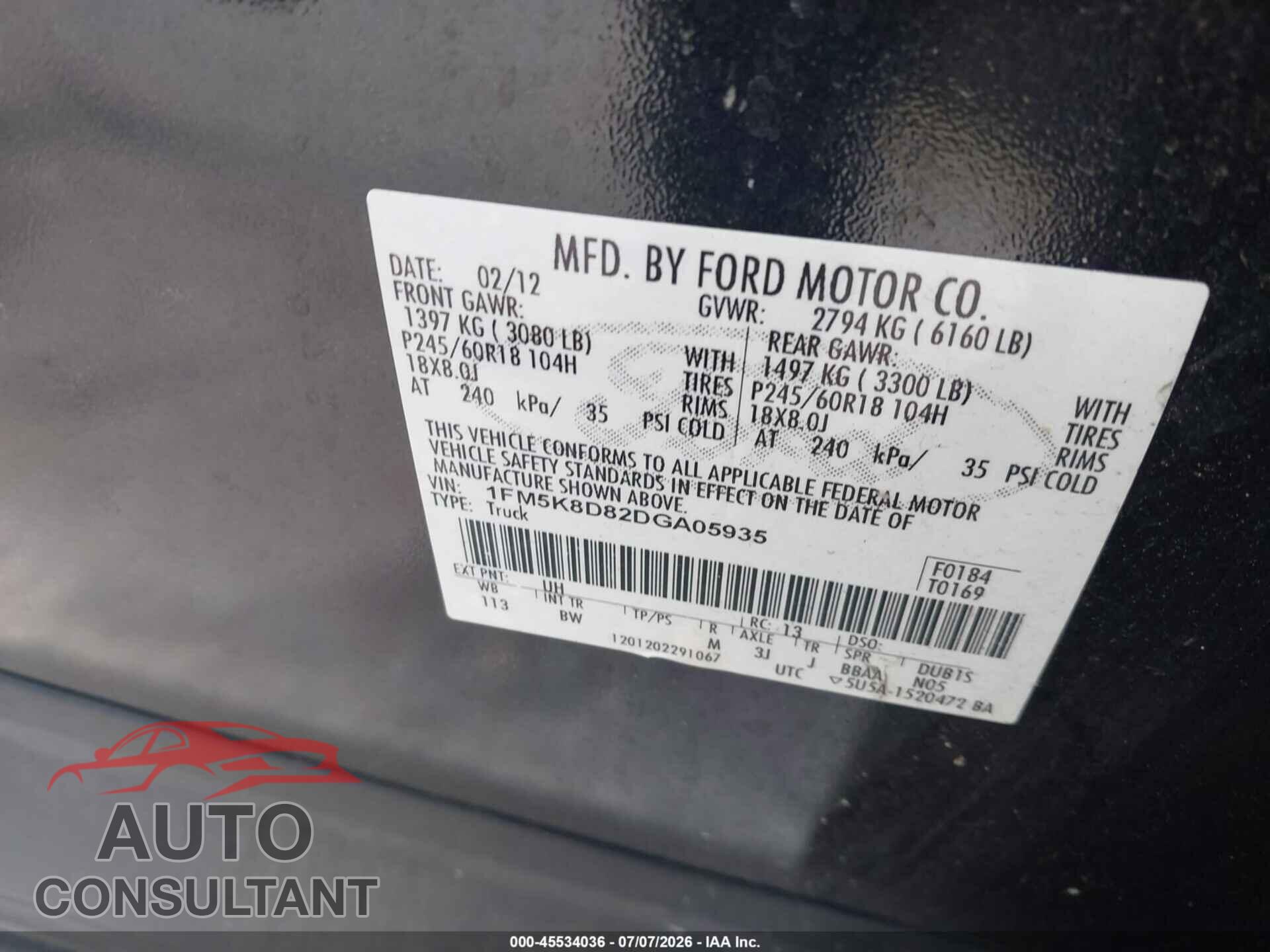 FORD EXPLORER 2013 - 1FM5K8D82DGA05935