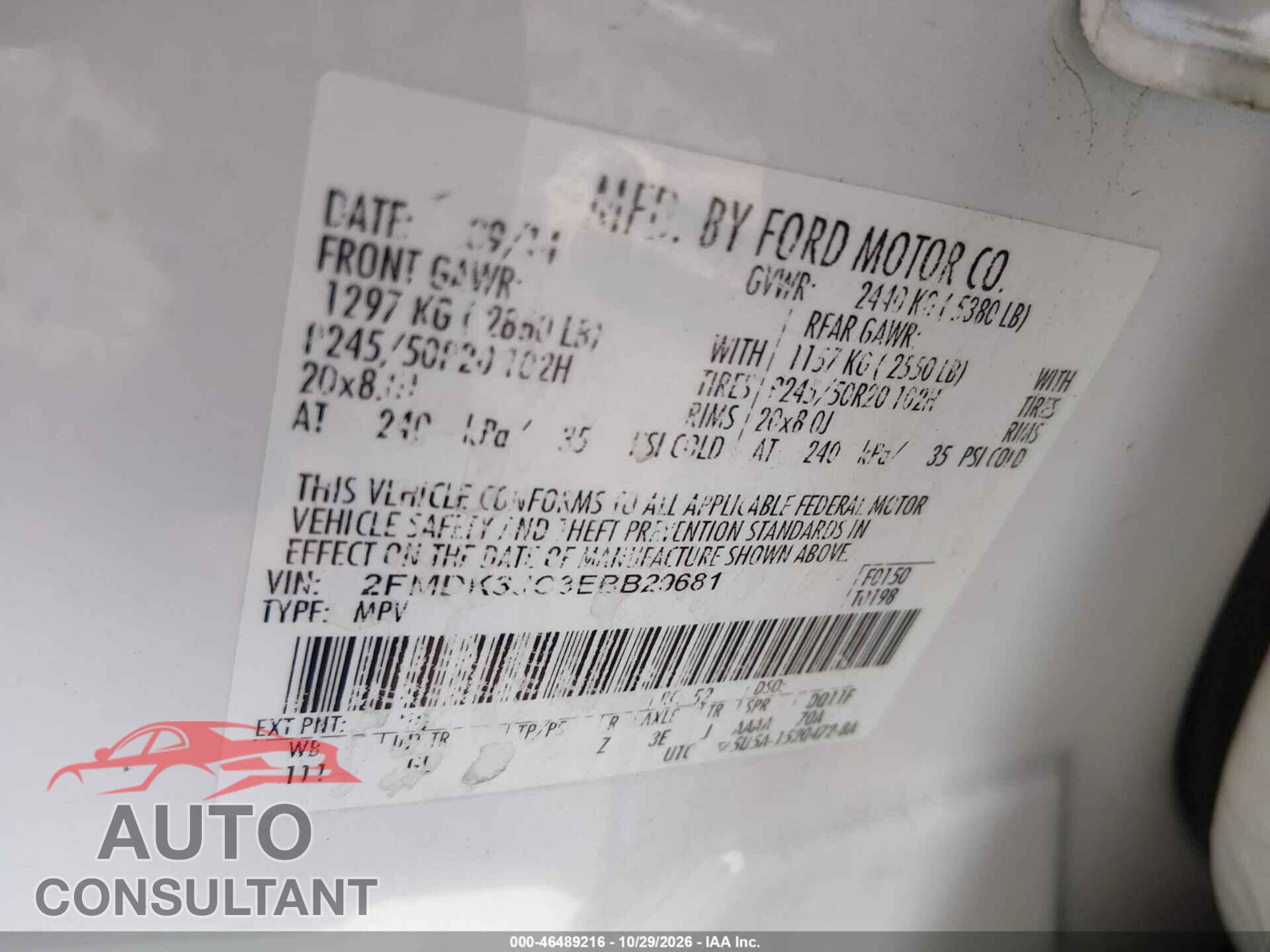 FORD EDGE 2014 - 2FMDK3JC3EBB29681