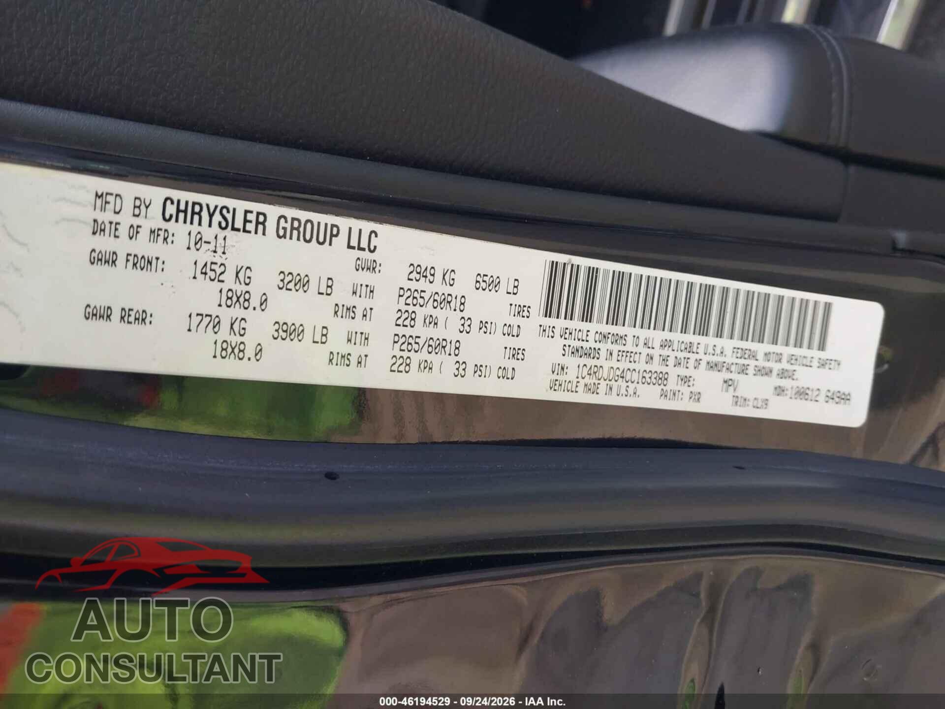 DODGE DURANGO 2012 - 1C4RDJDG4CC163388