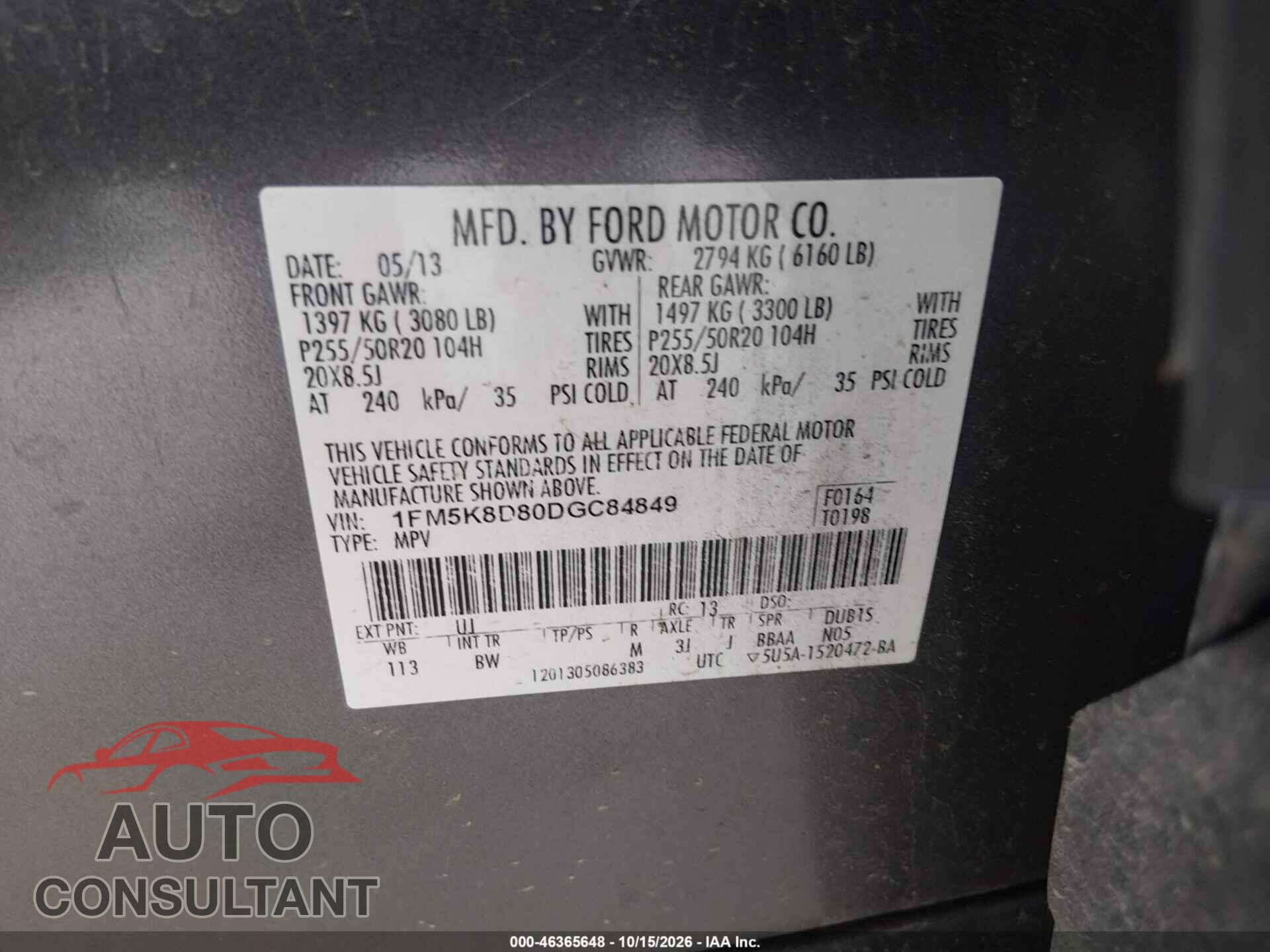 FORD EXPLORER 2013 - 1FM5K8D80DGC84849