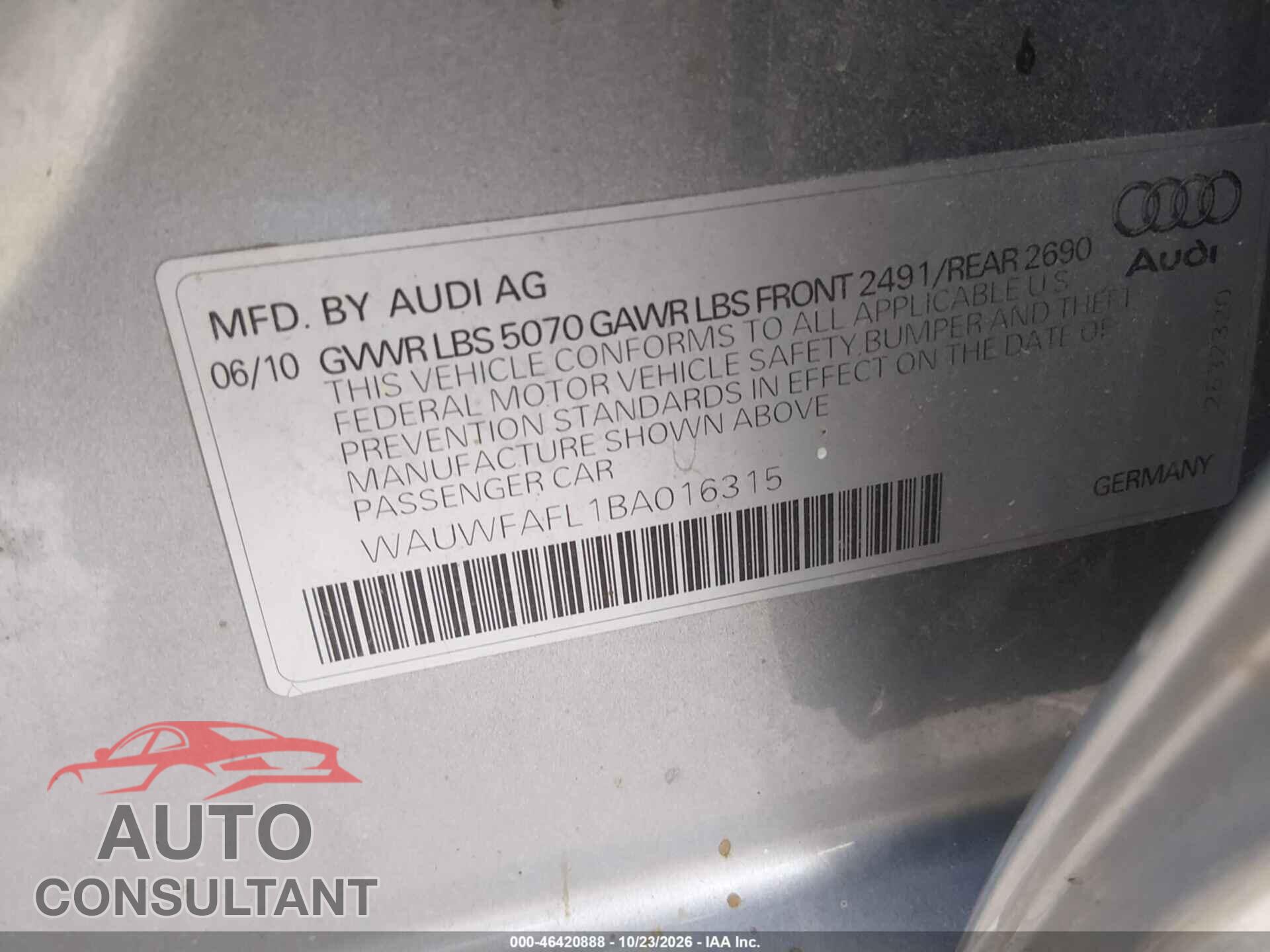 AUDI A4 2011 - WAUWFAFL1BA016315