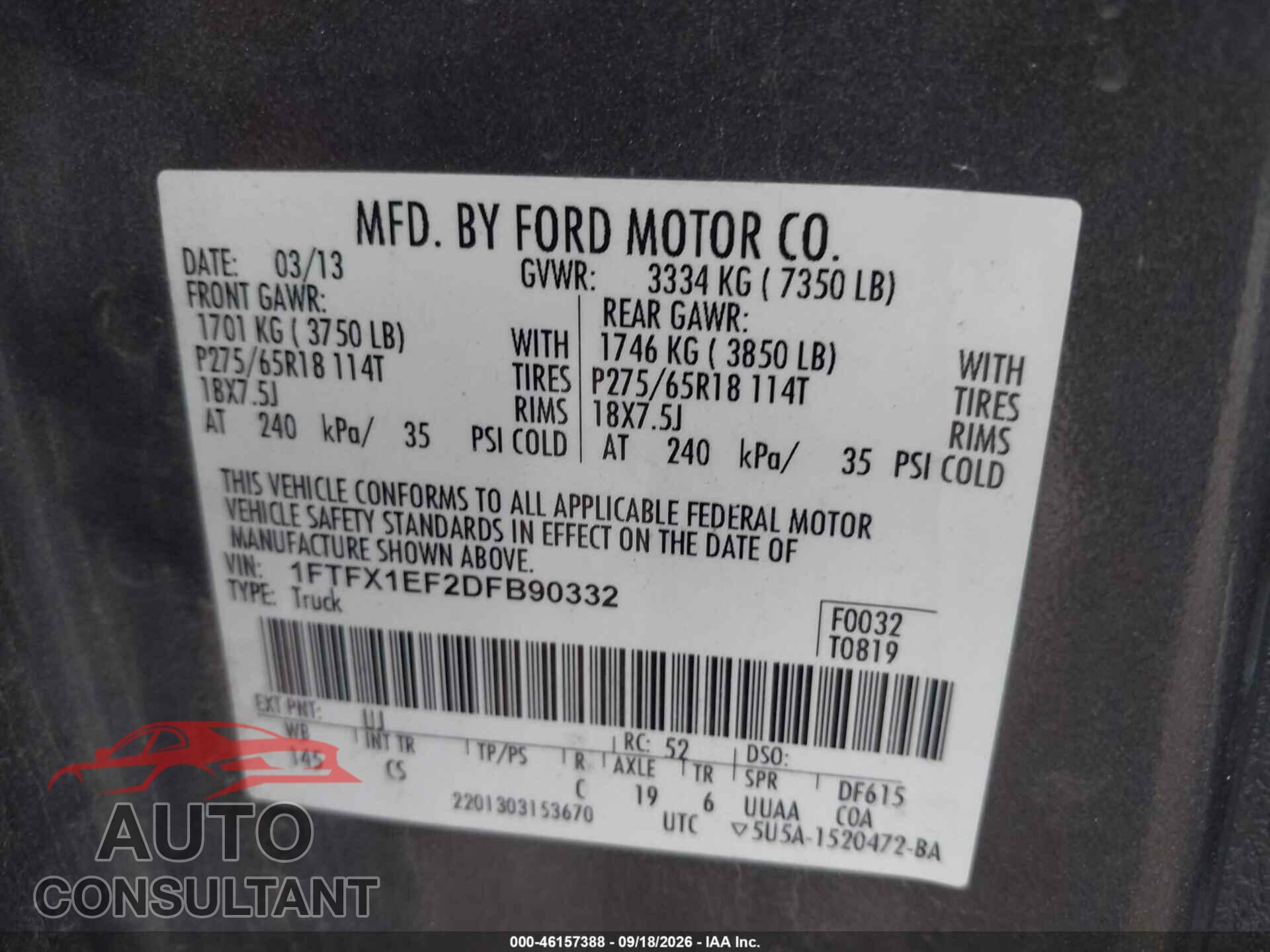 FORD F-150 2013 - 1FTFX1EF2DFB90332