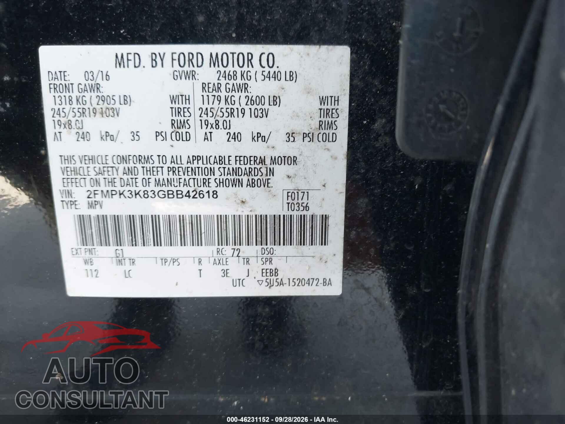 FORD EDGE 2016 - 2FMPK3K83GBB42618