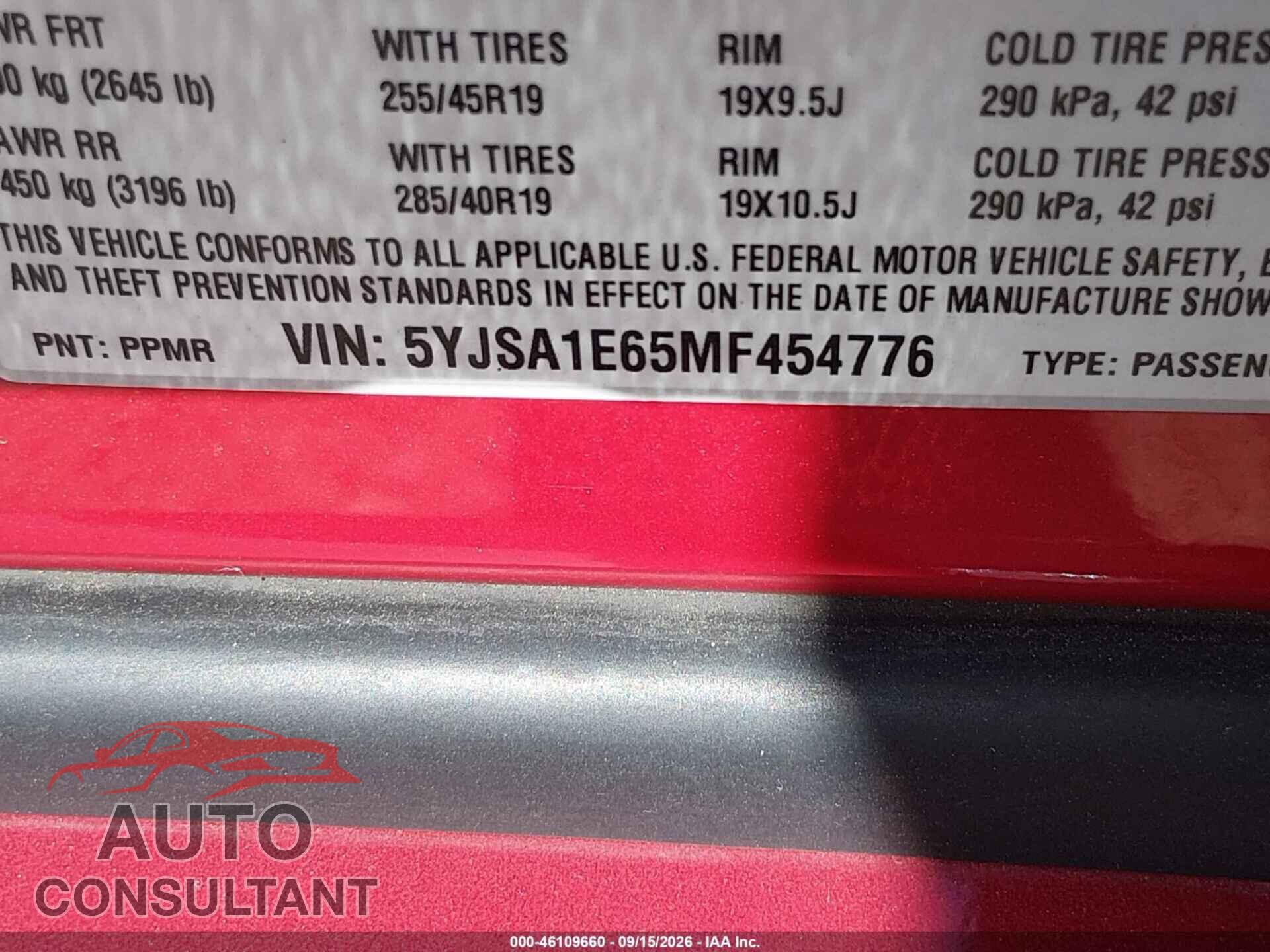 TESLA MODEL S 2021 - 5YJSA1E65MF454776