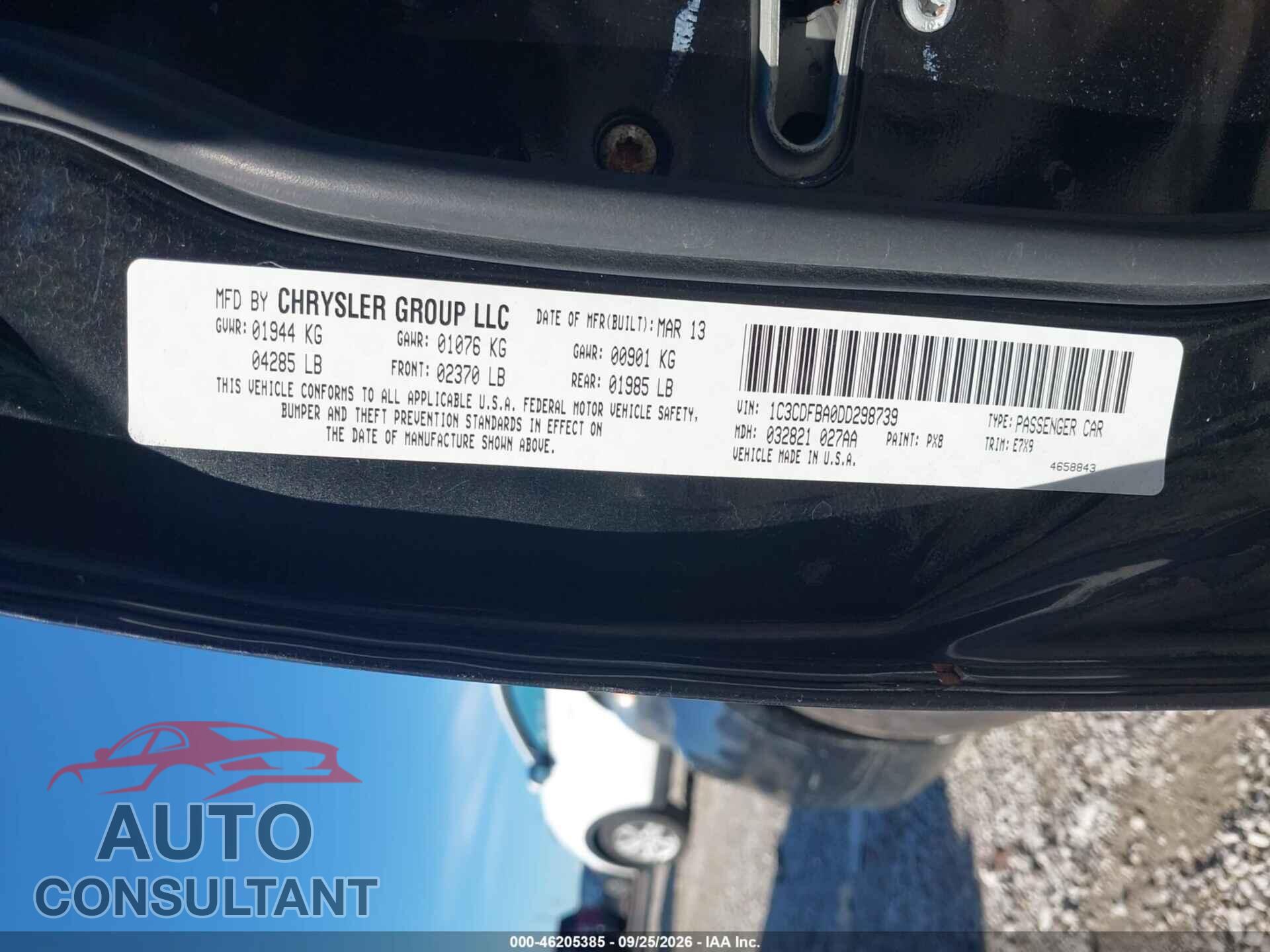 DODGE DART 2013 - 1C3CDFBA0DD298739