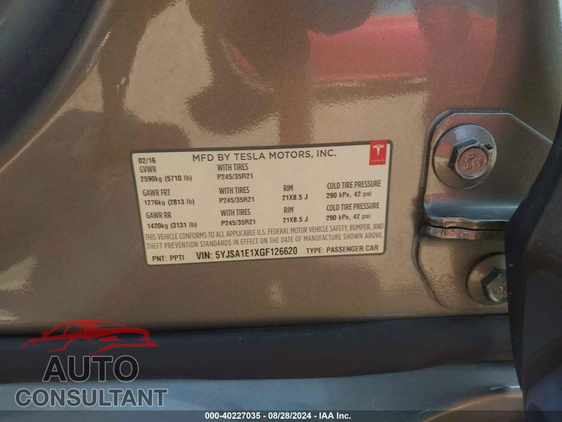 TESLA MODEL S 2016 - 5YJSA1E1XGF126620
