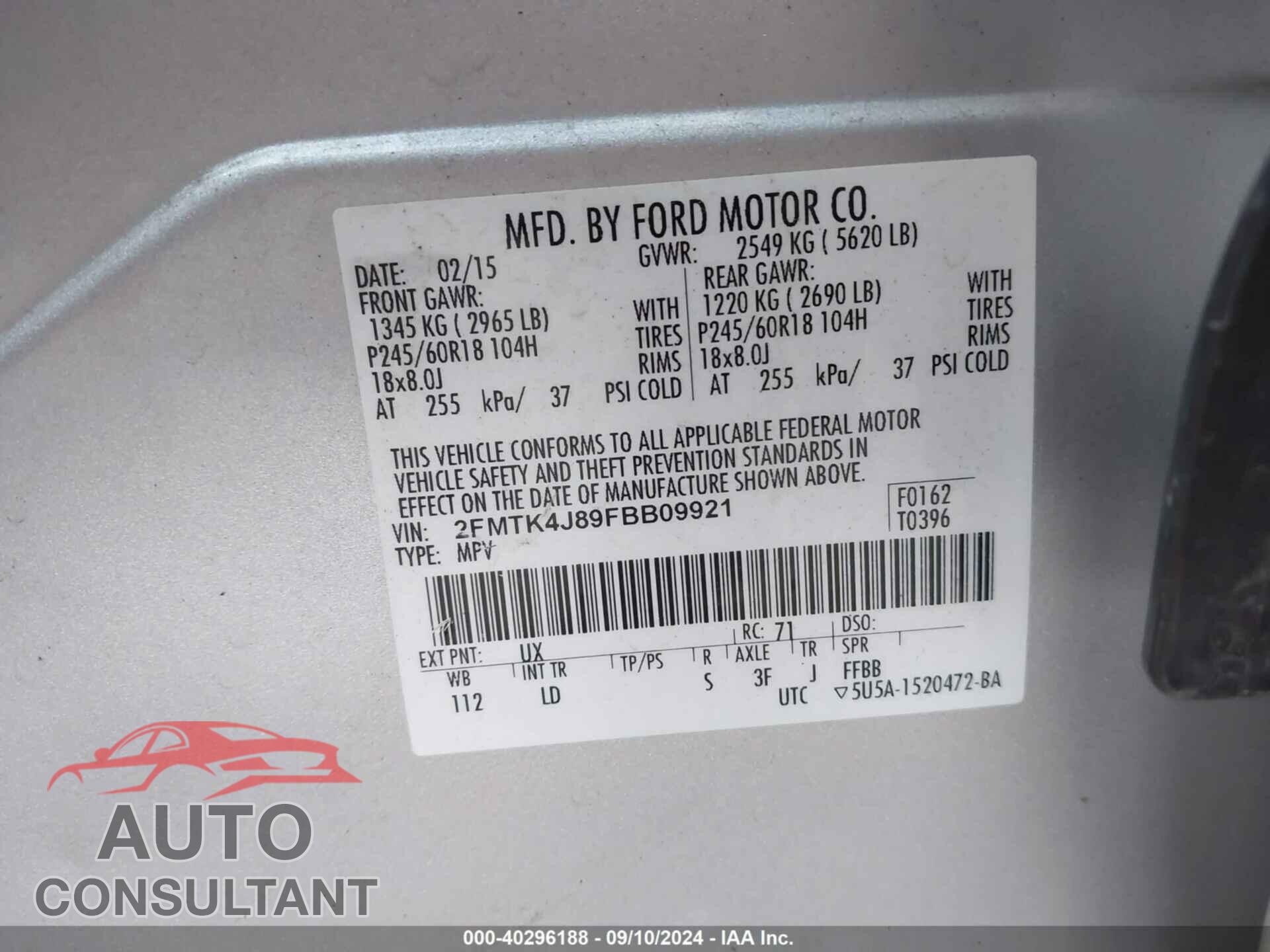 FORD EDGE 2015 - 2FMTK4J89FBB09921