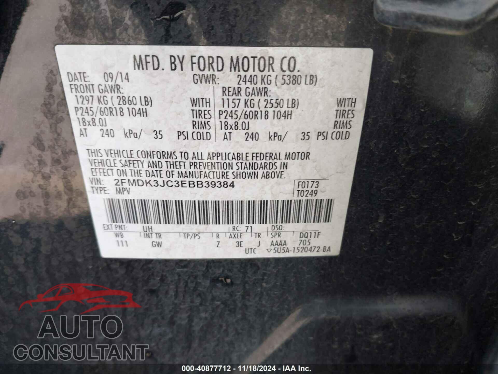 FORD EDGE 2014 - 2FMDK3JC3EBB39384