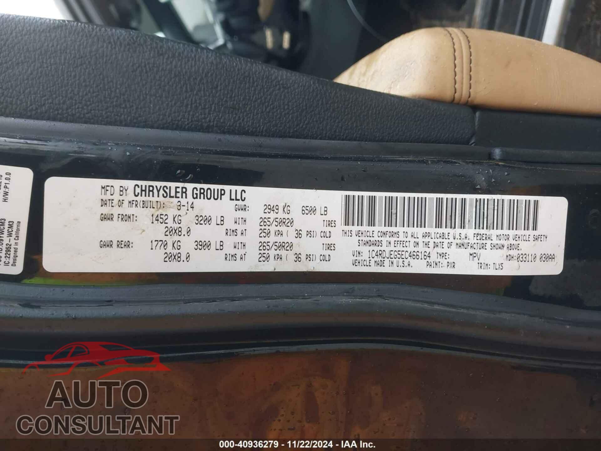 DODGE DURANGO 2014 - 1C4RDJEG5EC466164