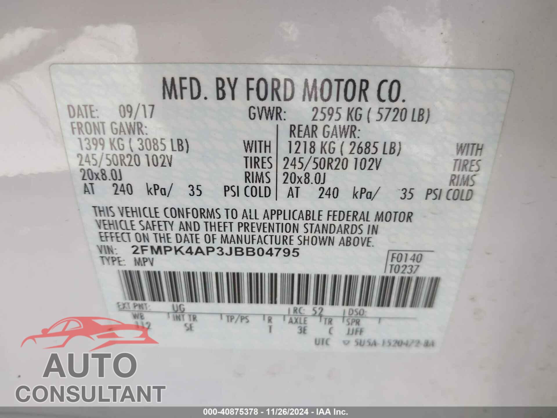 FORD EDGE 2018 - 2FMPK4AP3JBB04795