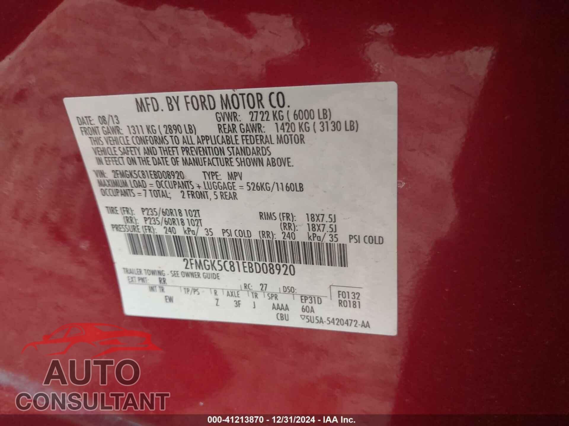 FORD FLEX 2014 - 2FMGK5C81EBD08920