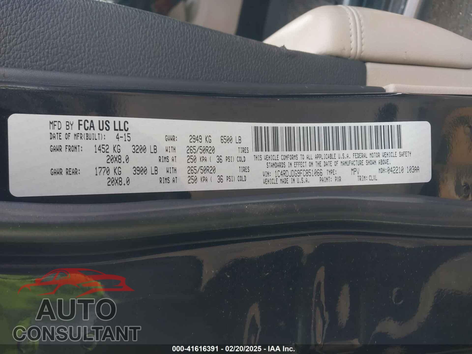 DODGE DURANGO 2015 - 1C4RDJDG9FC851066