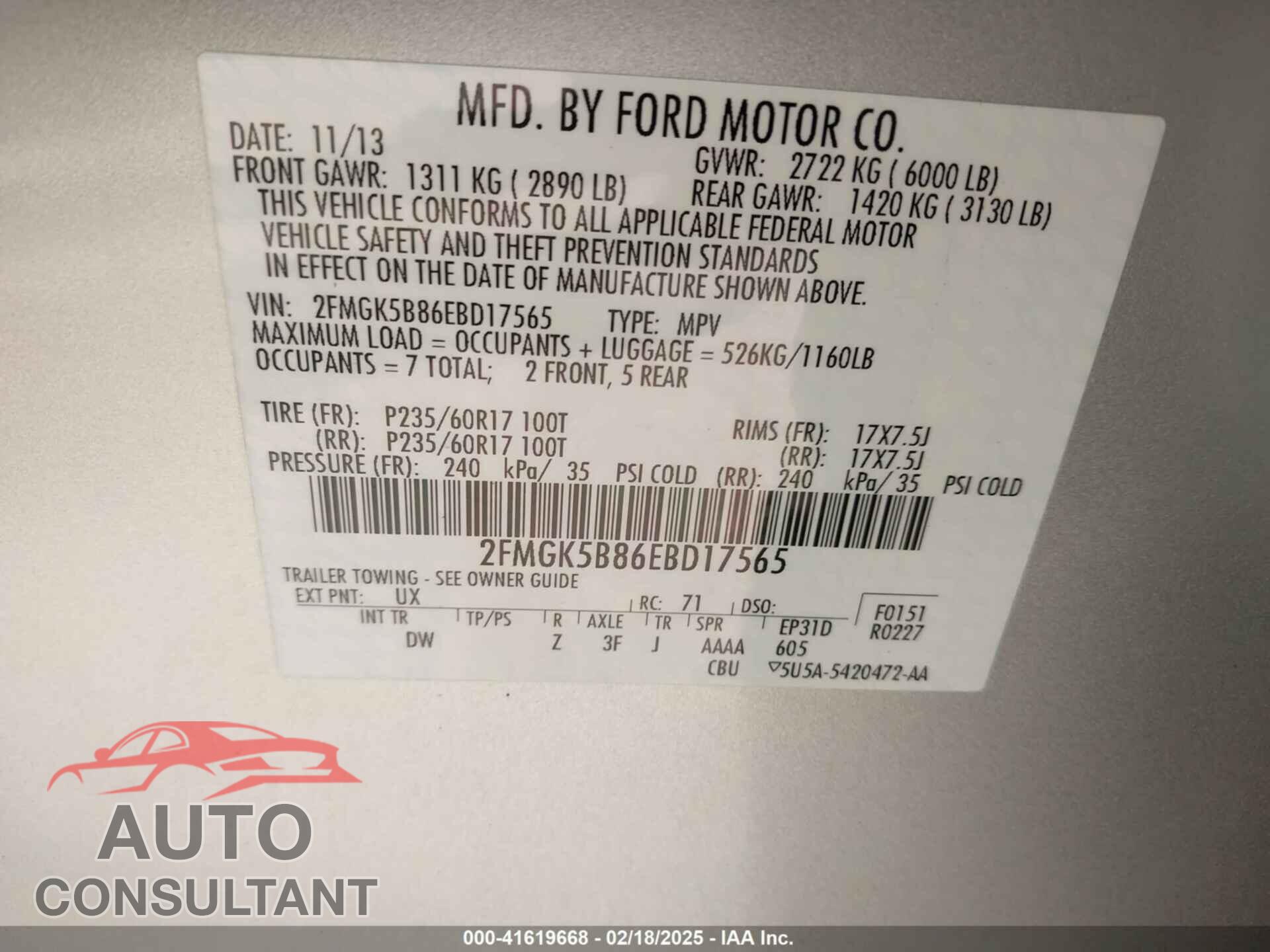 FORD FLEX 2014 - 2FMGK5B86EBD17565