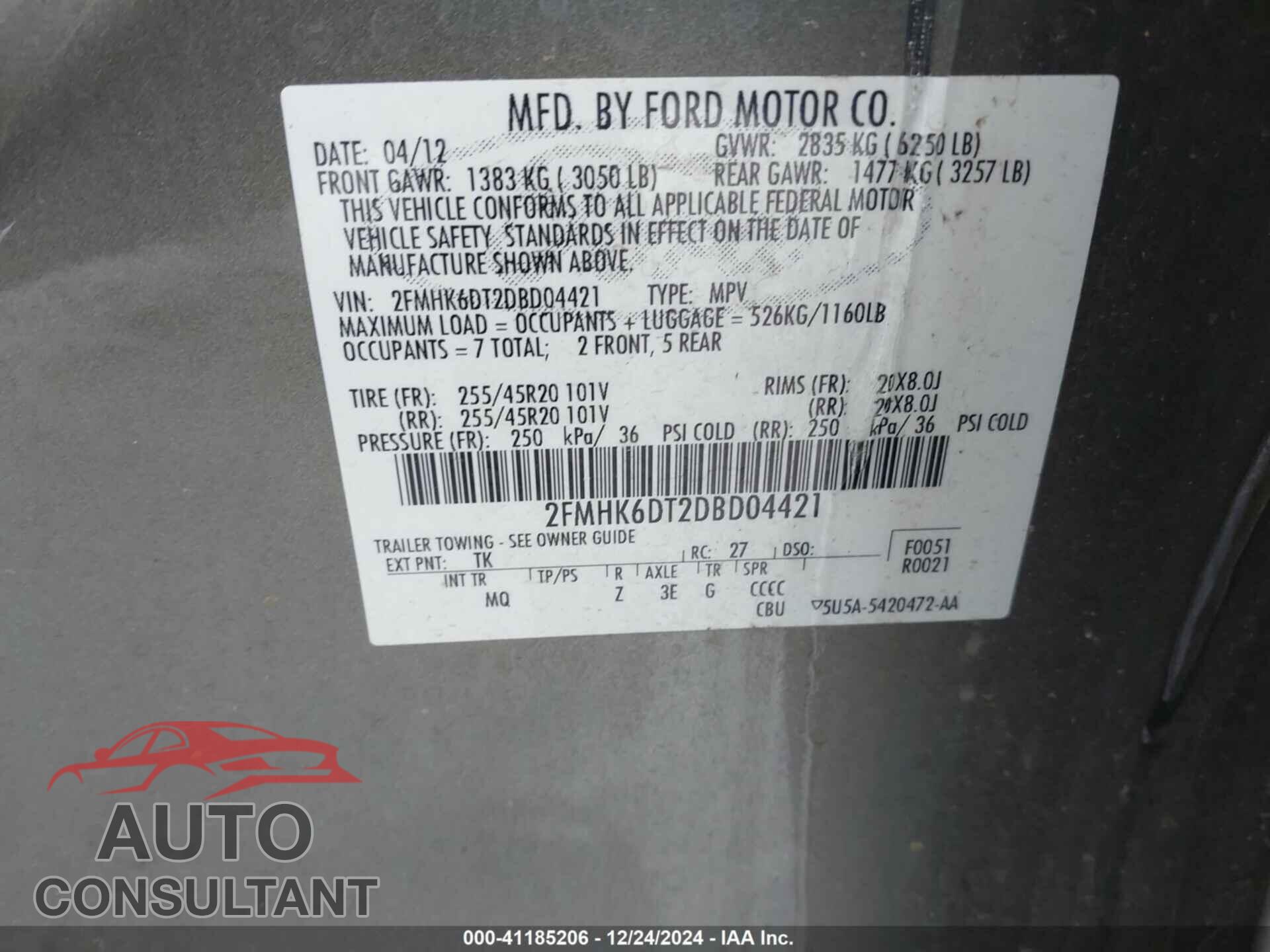 FORD FLEX 2013 - 2FMHK6DT2DBD04421