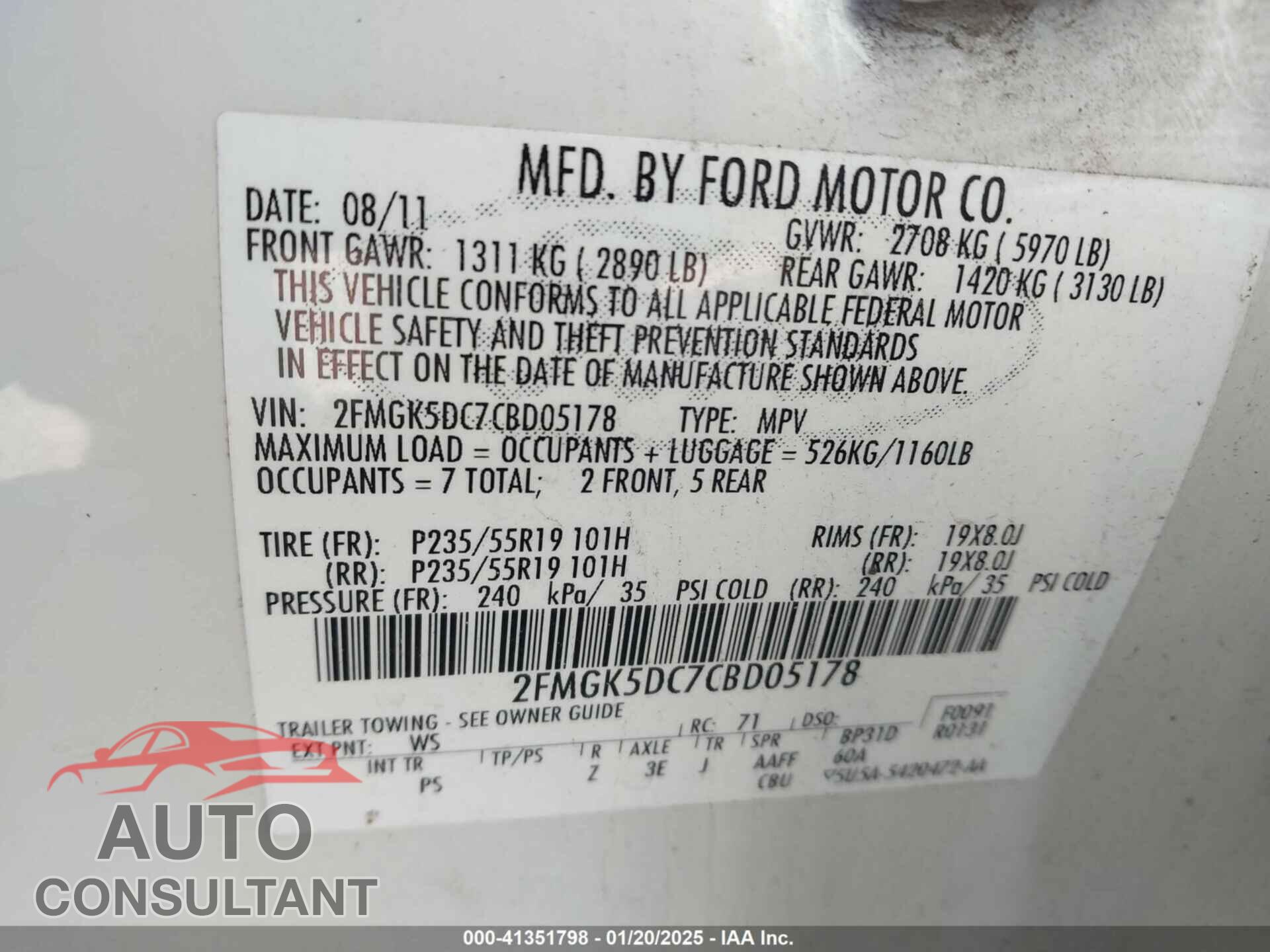 FORD FLEX 2012 - 2FMGK5DC7CBD05178
