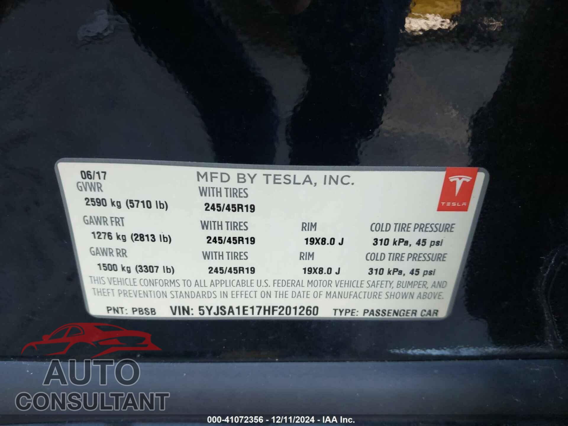 TESLA MODEL S 2017 - 5YJSA1E17HF201260
