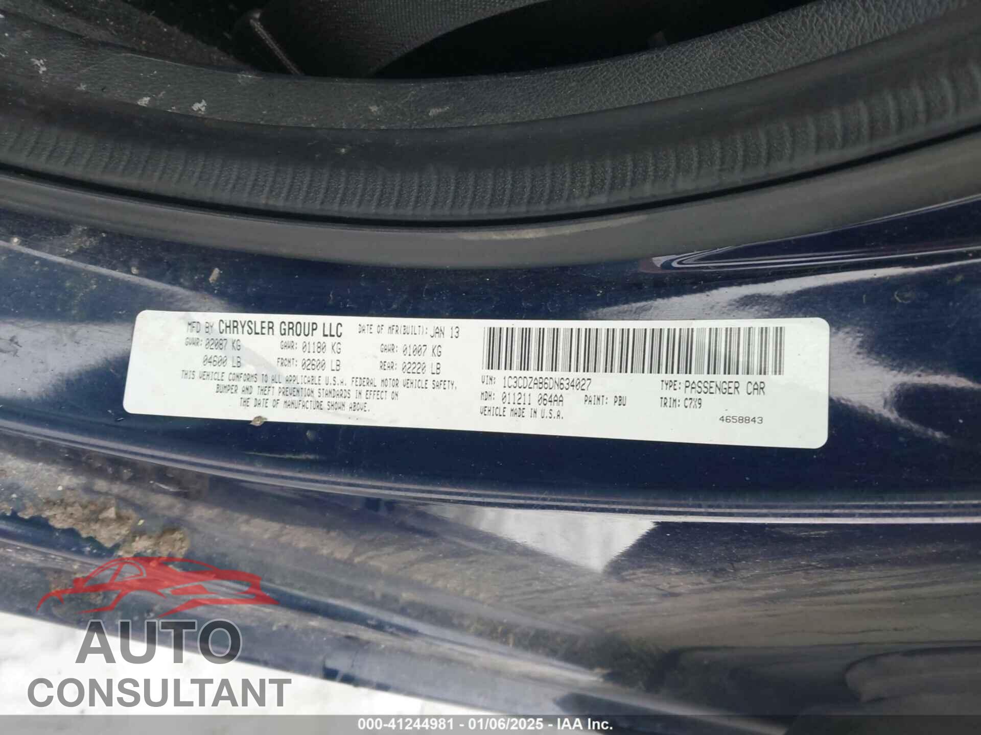 DODGE AVENGER 2013 - 1C3CDZAB6DN634027