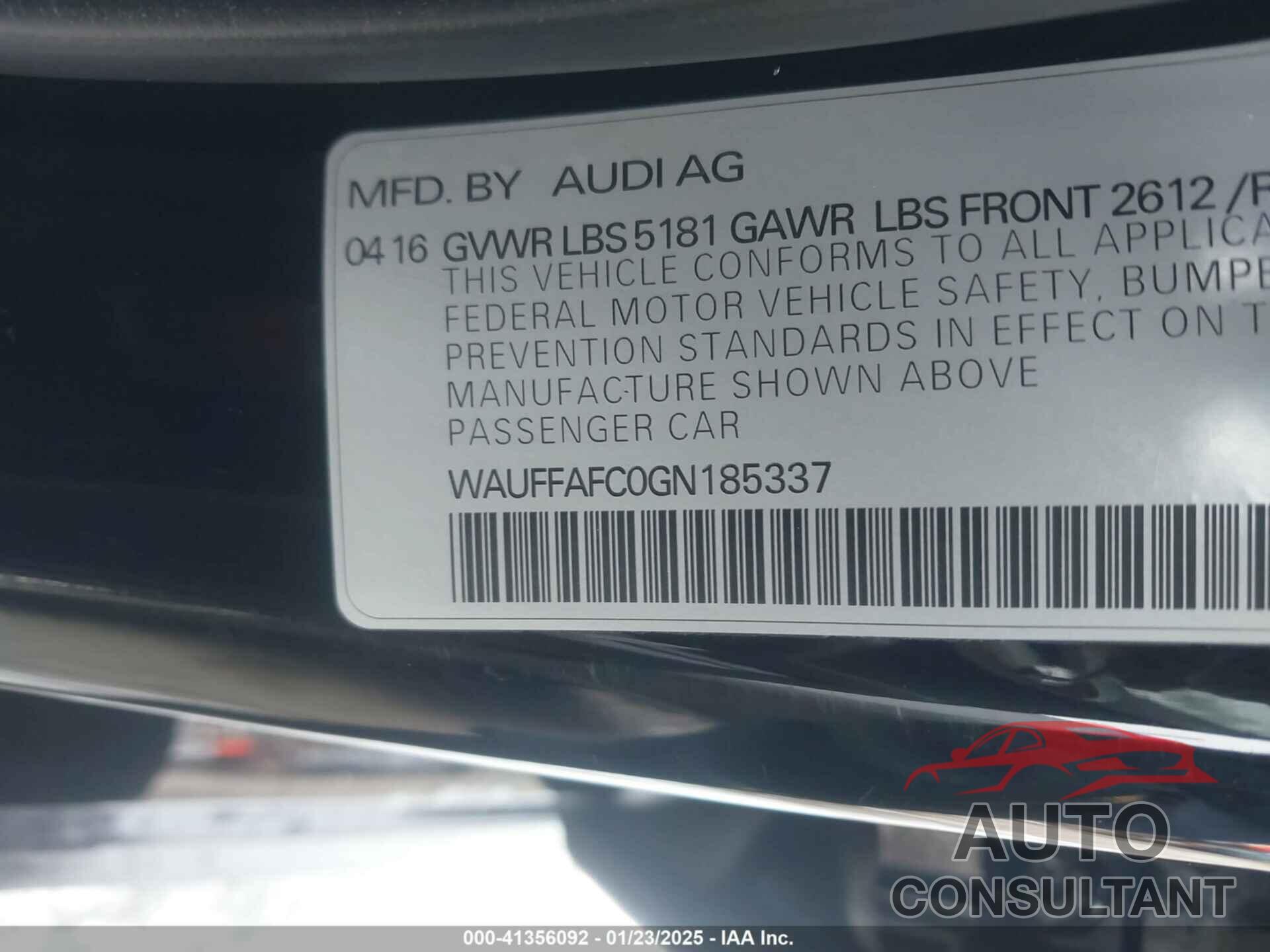 AUDI A6 2016 - WAUFFAFC0GN185337