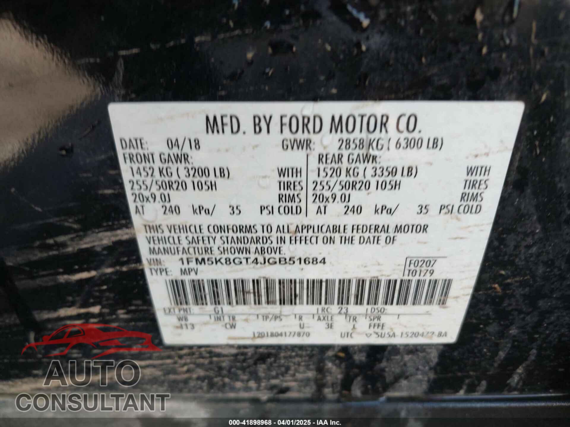 FORD EXPLORER 2018 - 1FM5K8GT4JGB51684