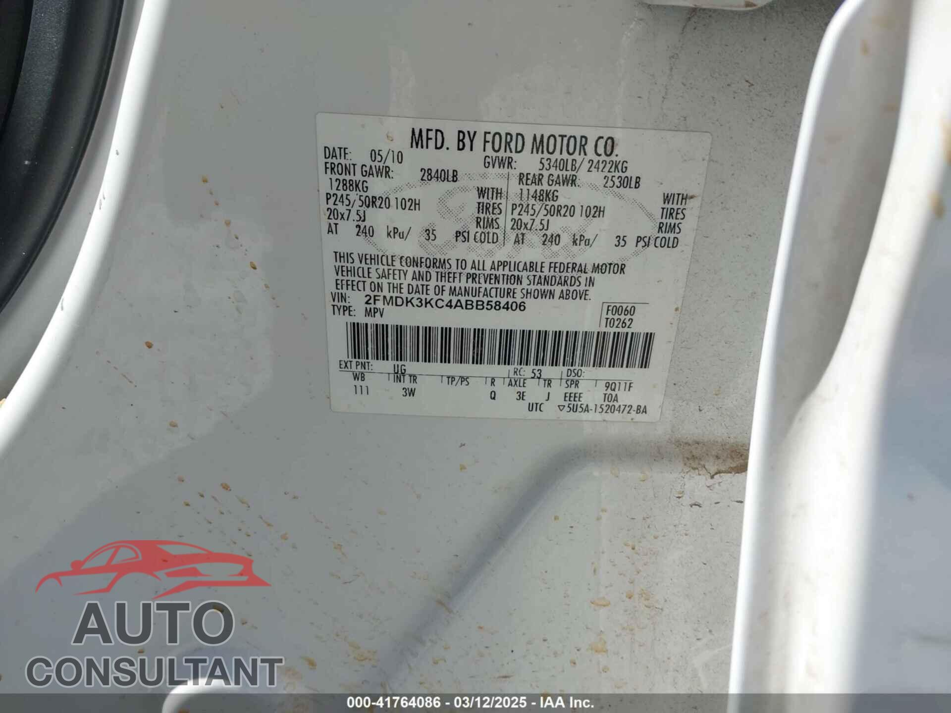 FORD EDGE 2010 - 2FMDK3KC4ABB58406