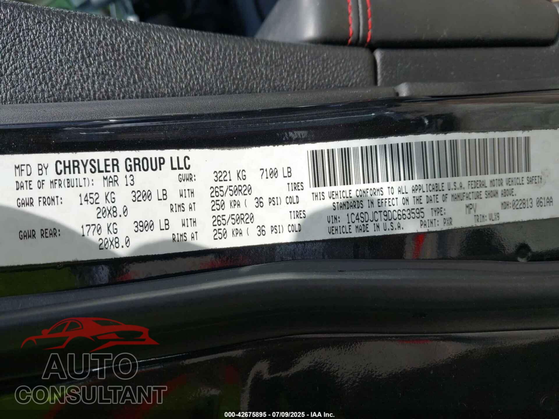 DODGE DURANGO 2013 - 1C4SDJCT9DC663595