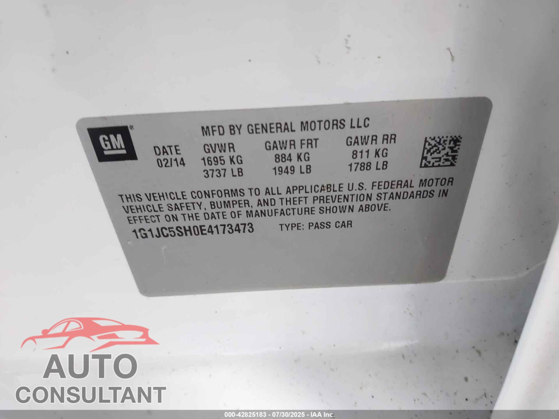 CHEVROLET SONIC 2014 - 1G1JC5SH0E4173473