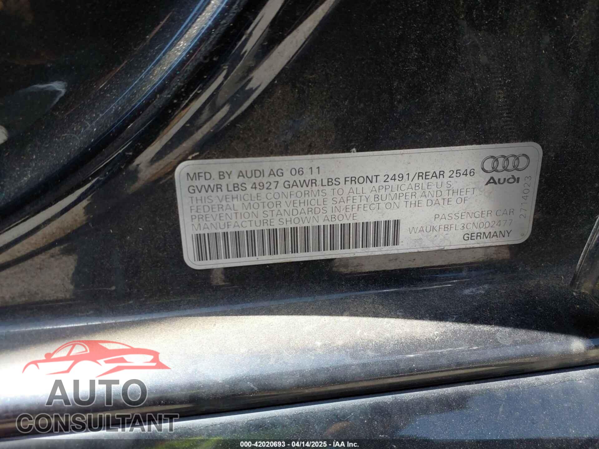 AUDI A4 2012 - WAUKFBFL3CN002477