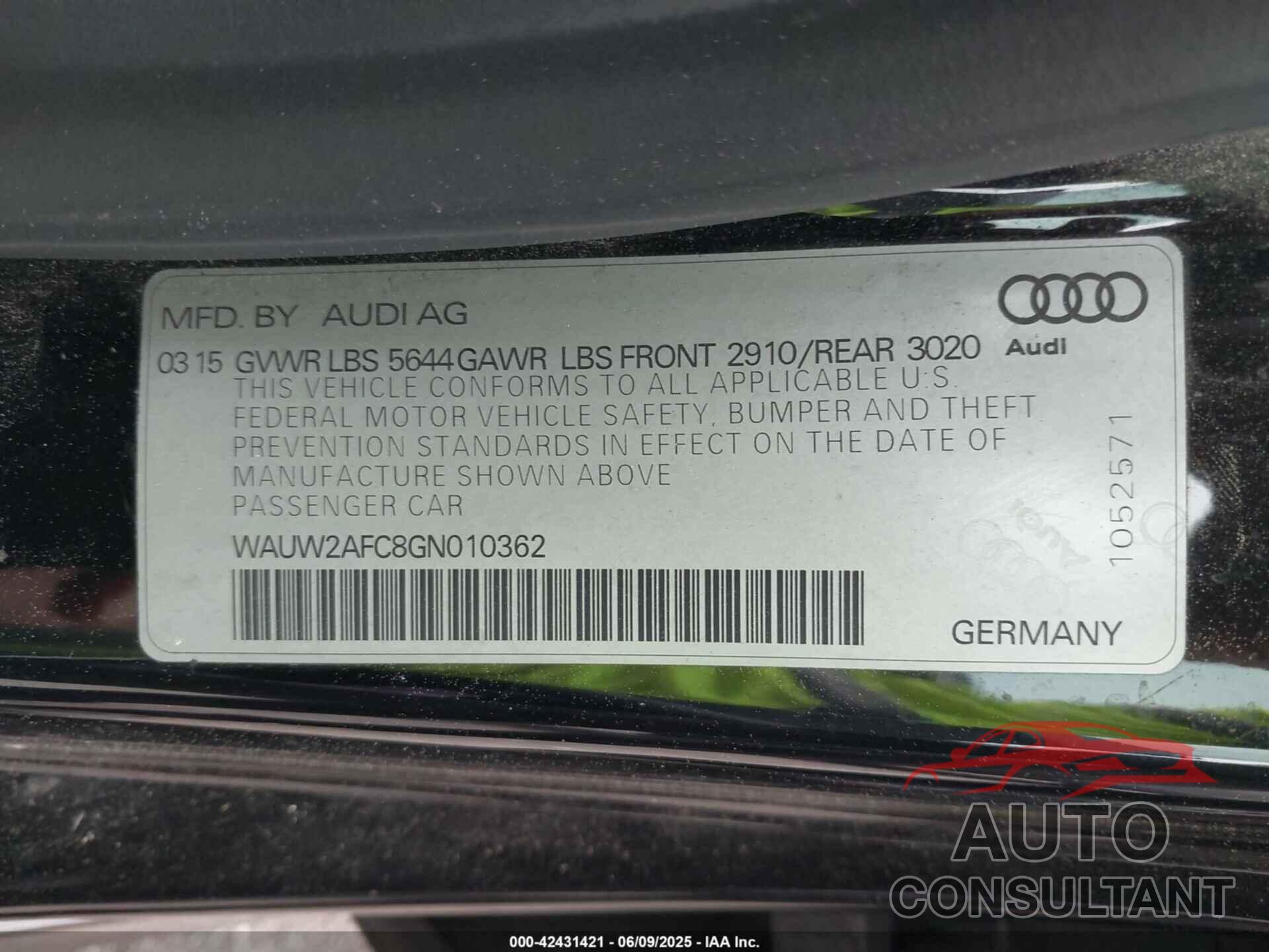 AUDI S7 2016 - WAUW2AFC8GN010362
