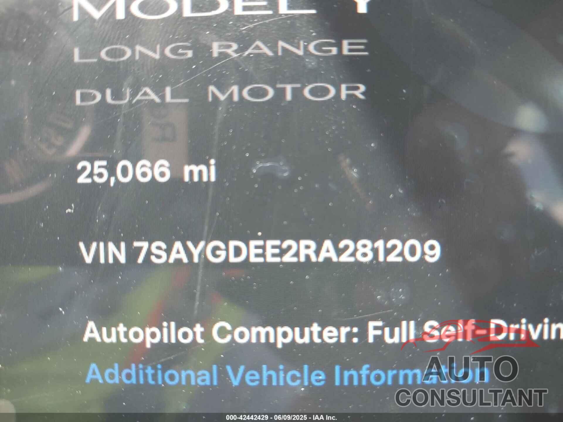 TESLA MODEL Y 2024 - 7SAYGDEE2RA281209