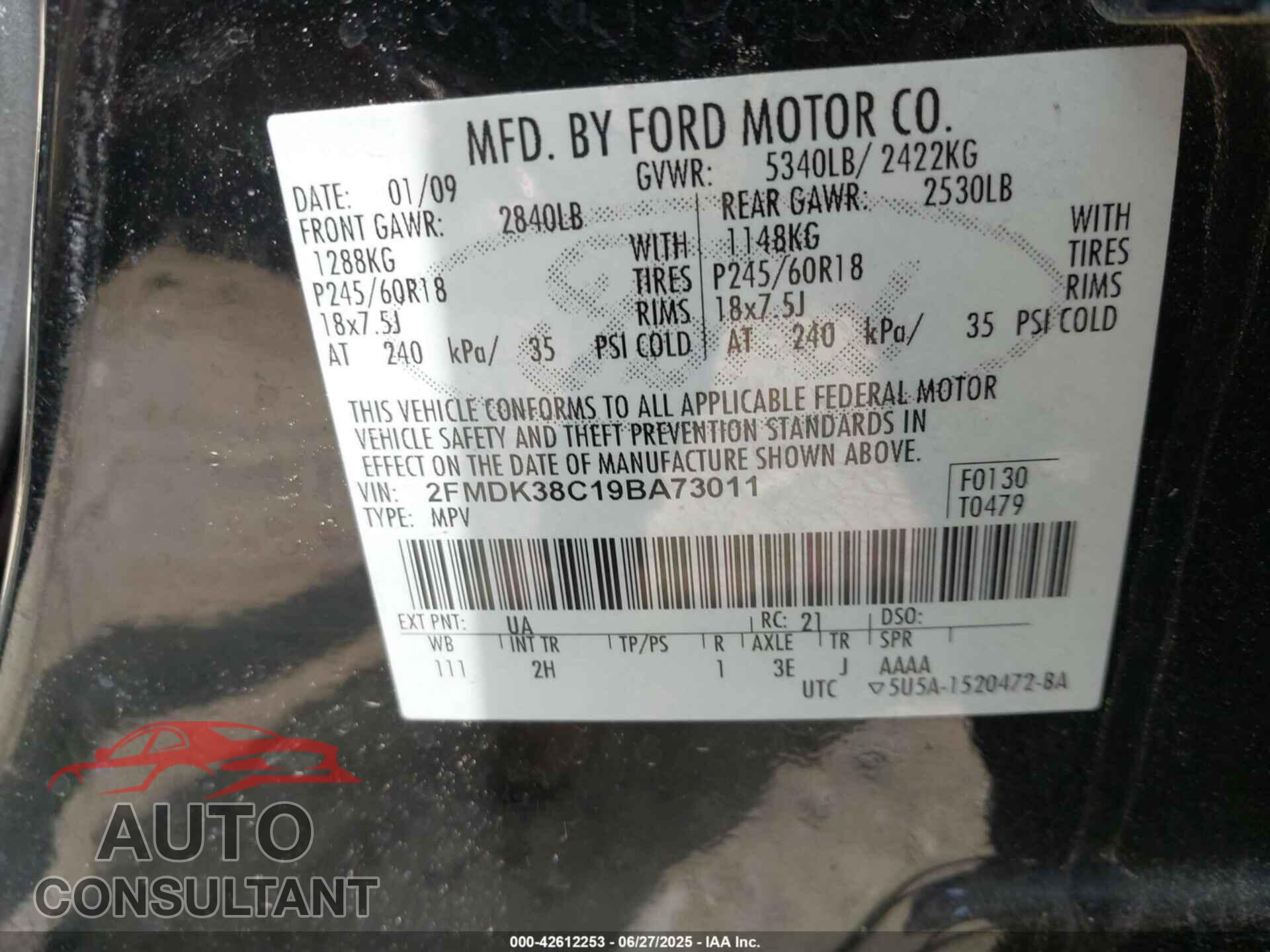 FORD EDGE 2009 - 2FMDK38C19BA73011