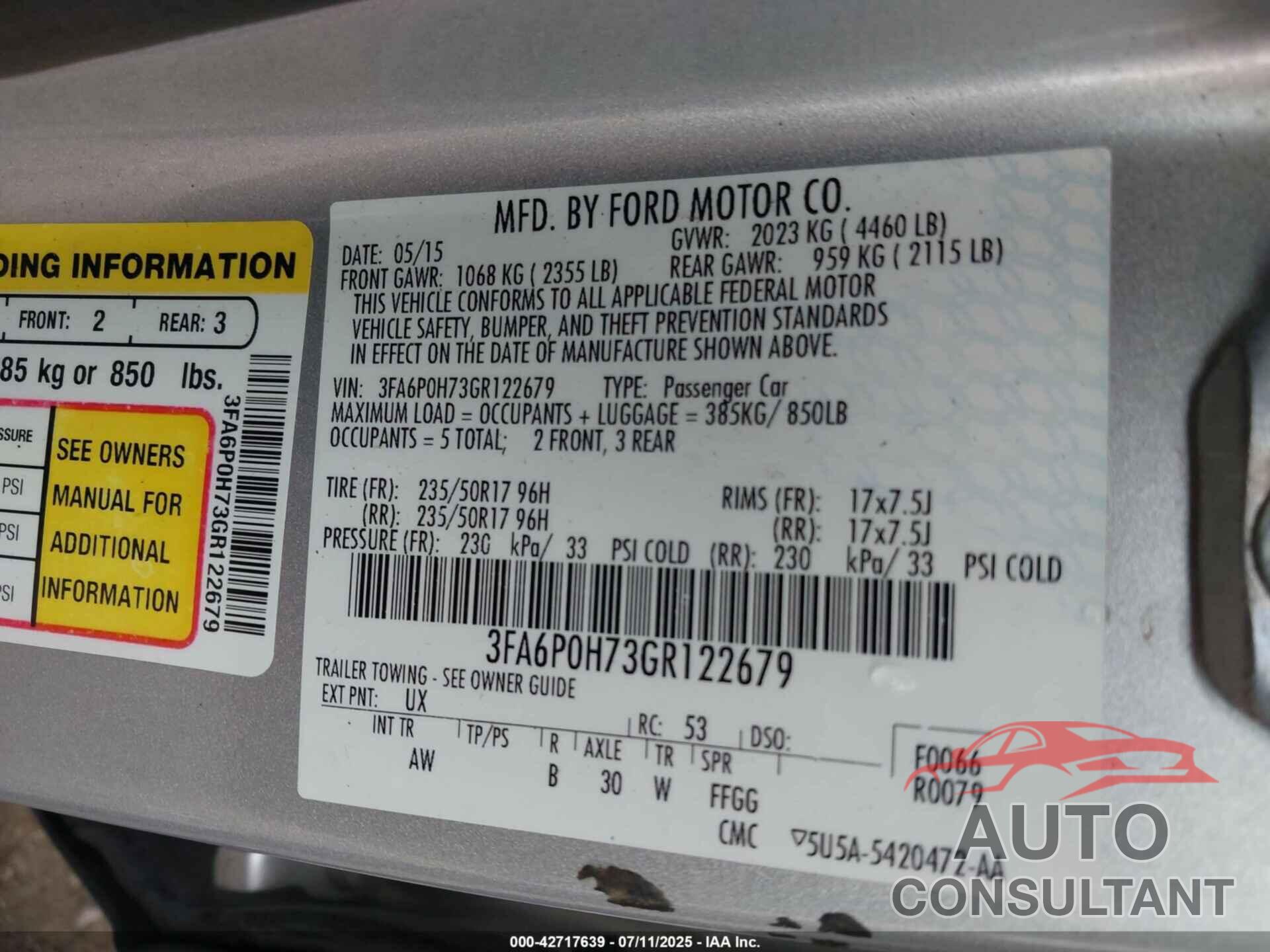 FORD FUSION 2016 - 3FA6P0H73GR122679