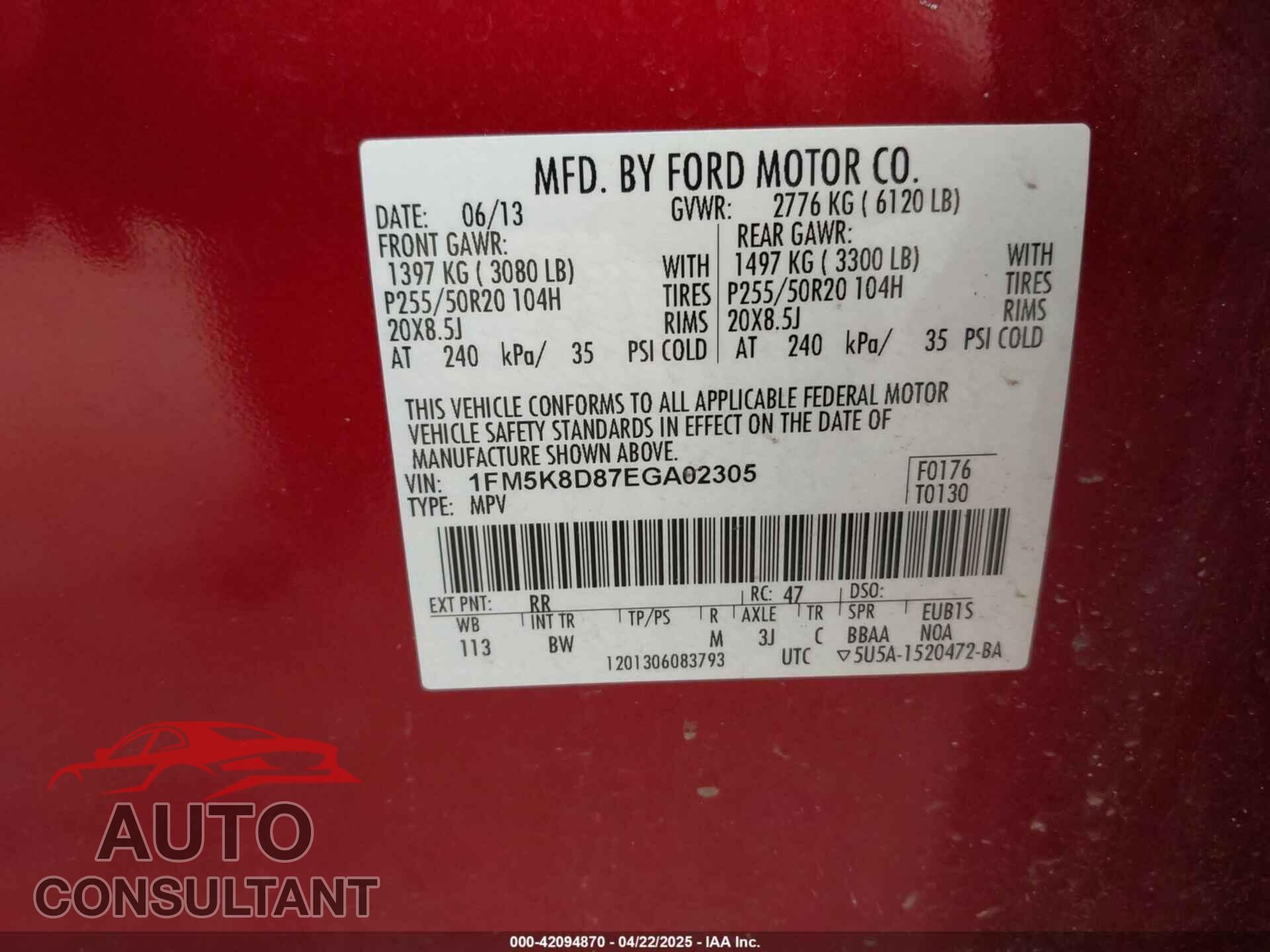 FORD EXPLORER 2014 - 1FM5K8D87EGA02305